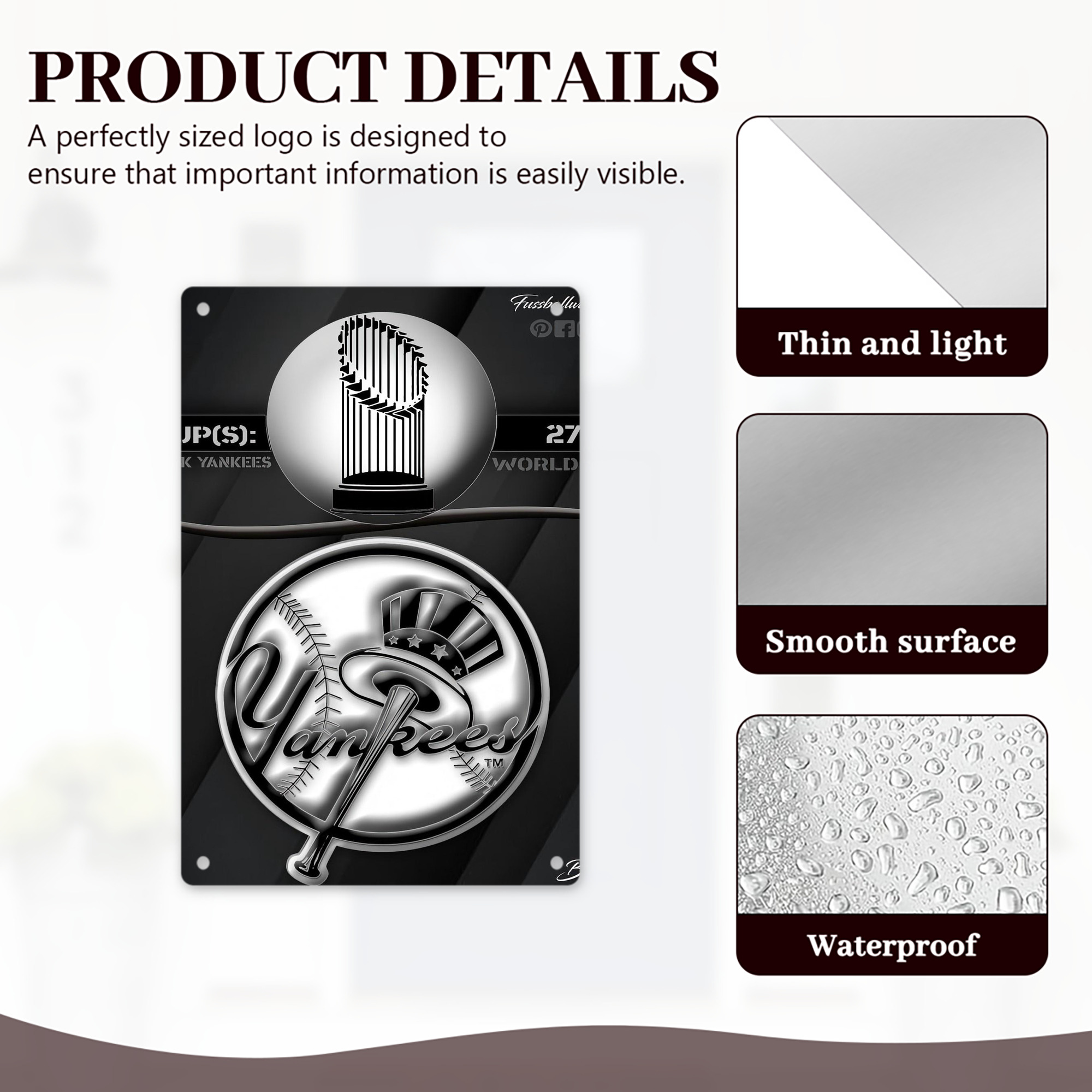 New York Yankees 325 8x12inch Vertical Aluminum Sign - Durable Fade-Resistant Indoor/Outdoor Safety & Information Plaque For Office, Hotel, Restaurant, Bar, Public Spaces