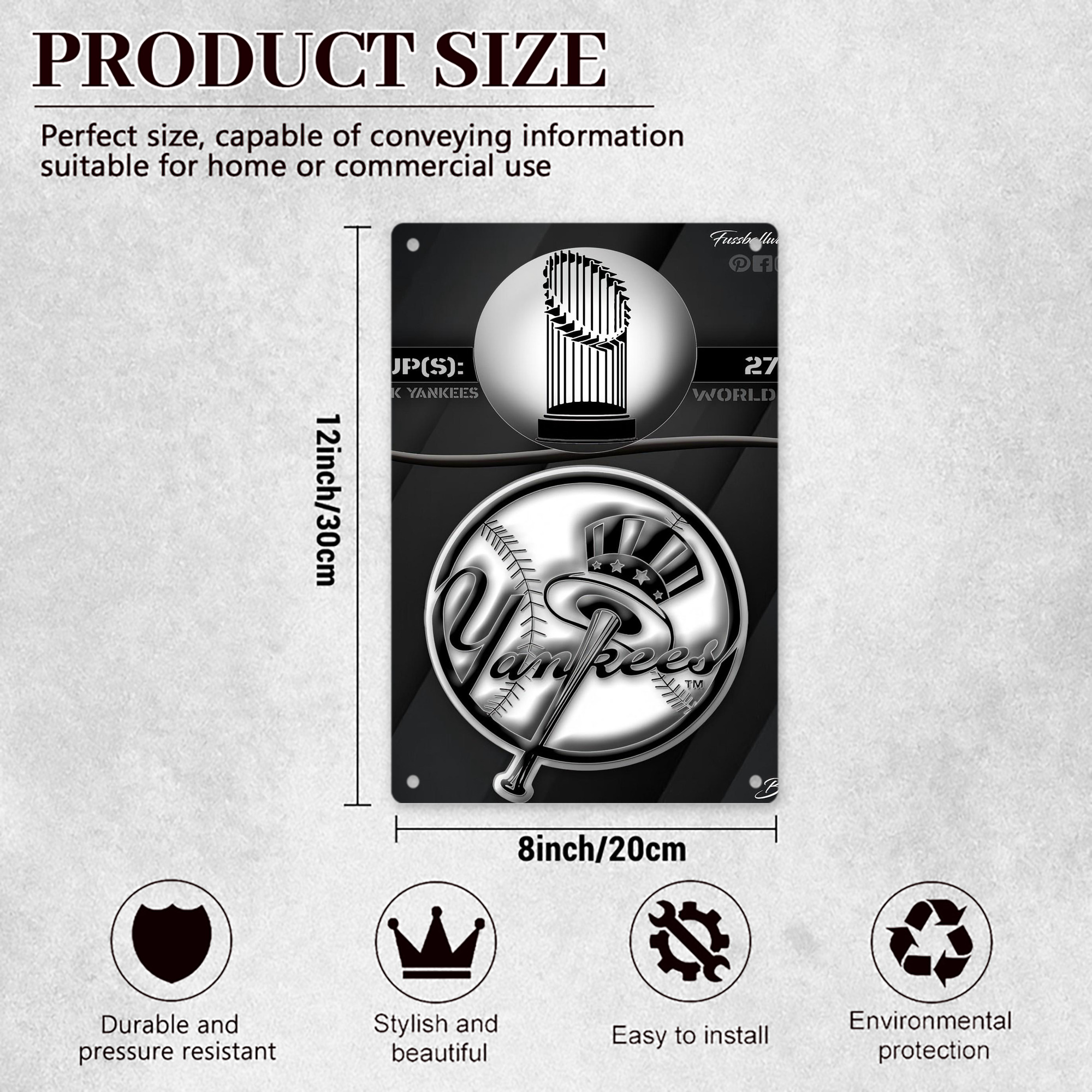 New York Yankees 325 8x12inch Vertical Aluminum Sign - Durable Fade-Resistant Indoor/Outdoor Safety & Information Plaque For Office, Hotel, Restaurant, Bar, Public Spaces