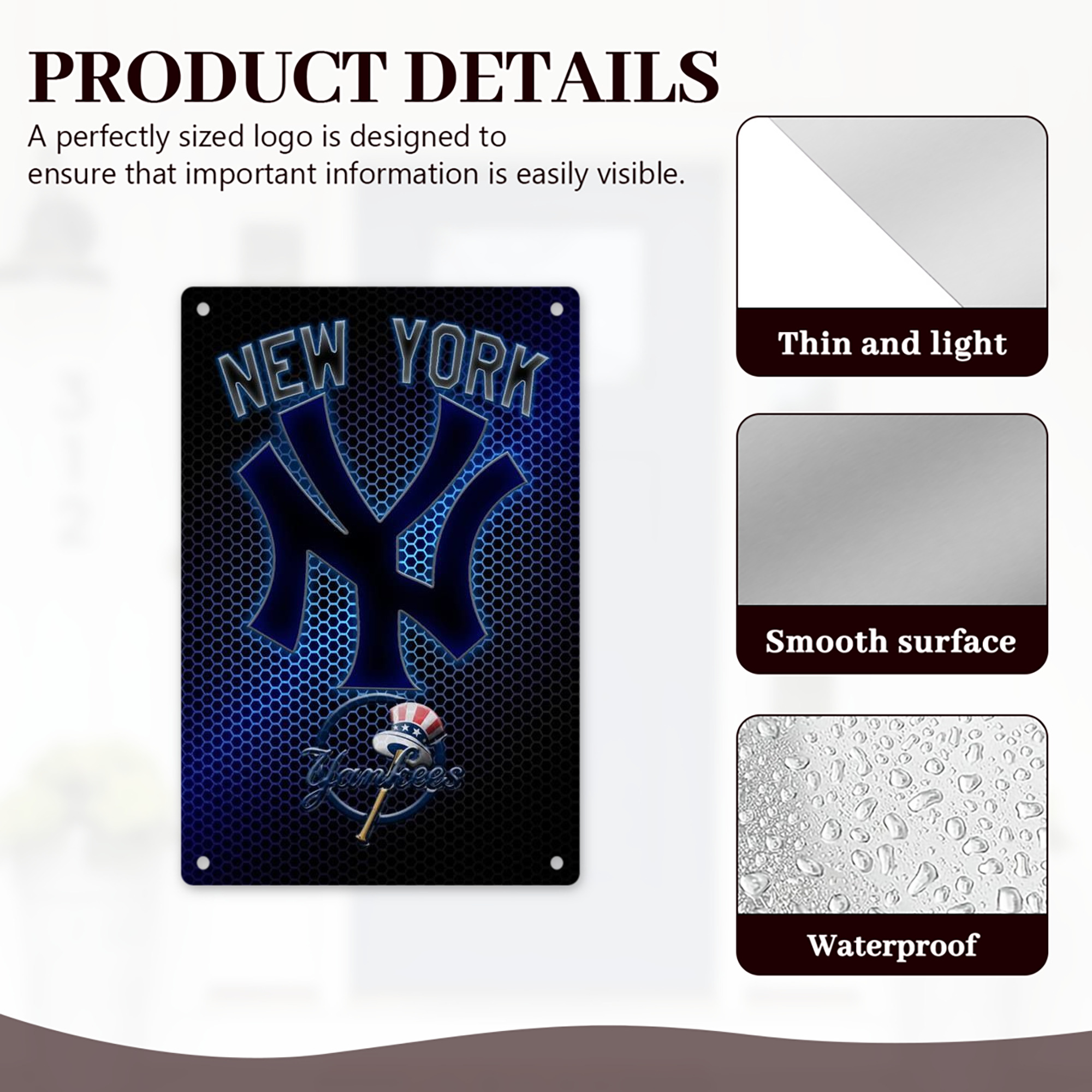 New York Yankees 334 8x12inch Vertical Aluminum Sign - Durable Fade-Resistant Indoor/Outdoor Safety & Information Plaque For Office, Hotel, Restaurant, Bar, Public Spaces