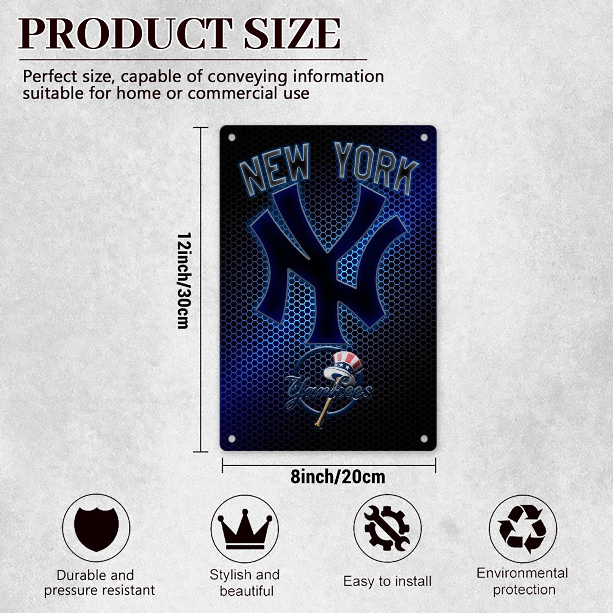 New York Yankees 334 8x12inch Vertical Aluminum Sign - Durable Fade-Resistant Indoor/Outdoor Safety & Information Plaque For Office, Hotel, Restaurant, Bar, Public Spaces