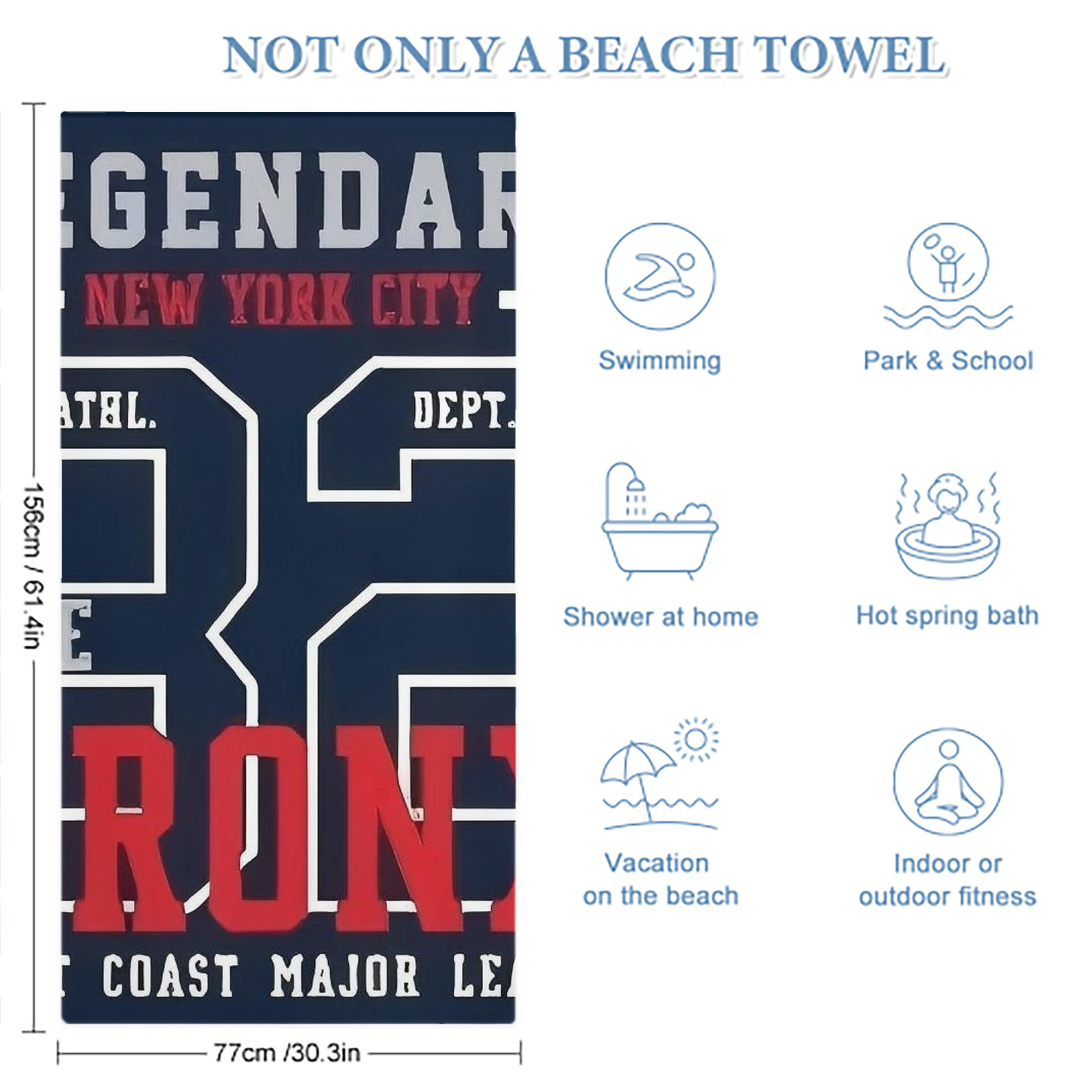 New York Yankees 132 Premium Microfiber Beach Towel – Soft, Large Size, Multi-Purpose For Beach, Picnic & Kids, Lightweight & Portable With Carry Bag, Easy Care