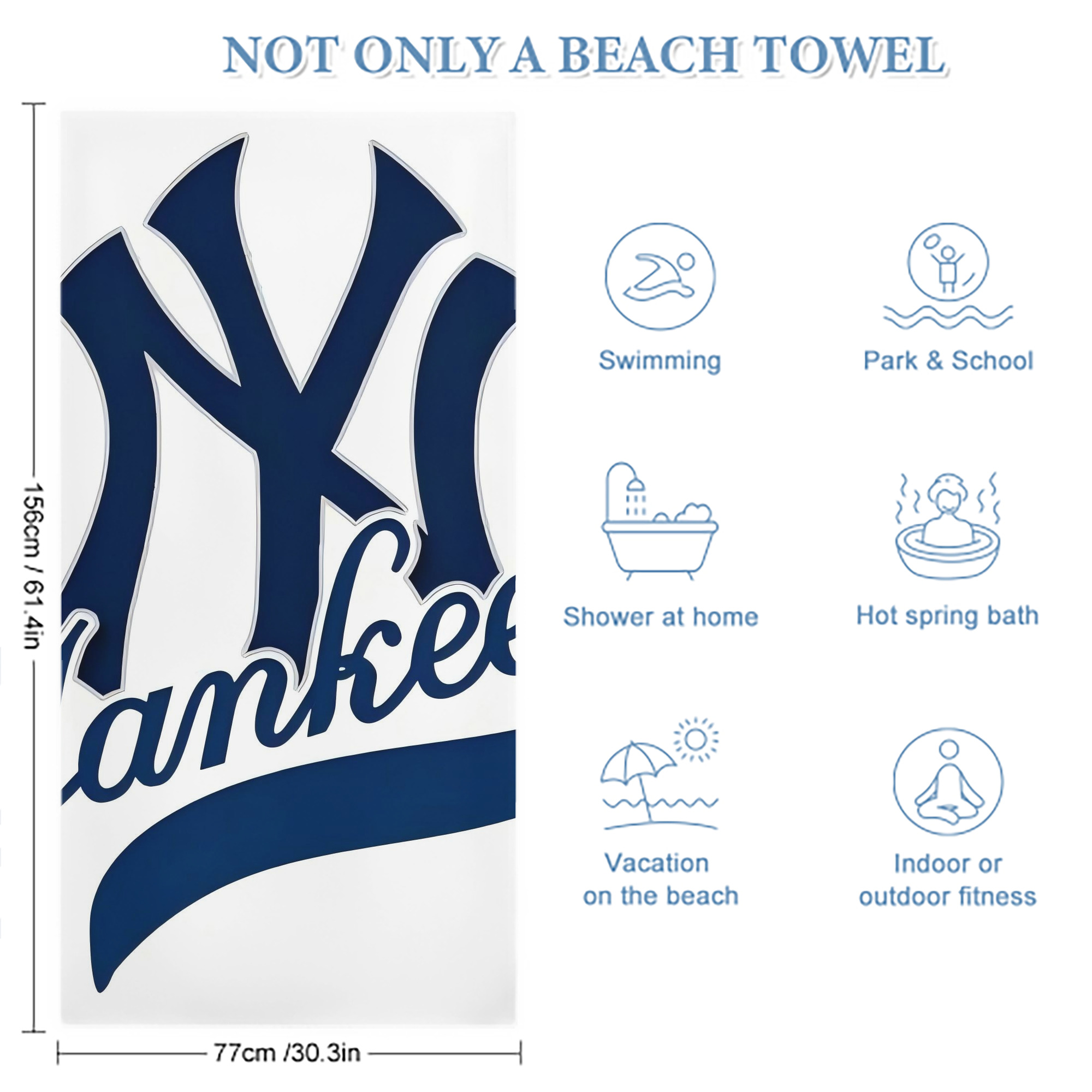 New York Yankees 116 Premium Microfiber Beach Towel – Soft, Large Size, Multi-Purpose For Beach, Picnic & Kids, Lightweight & Portable With Carry Bag, Easy Care