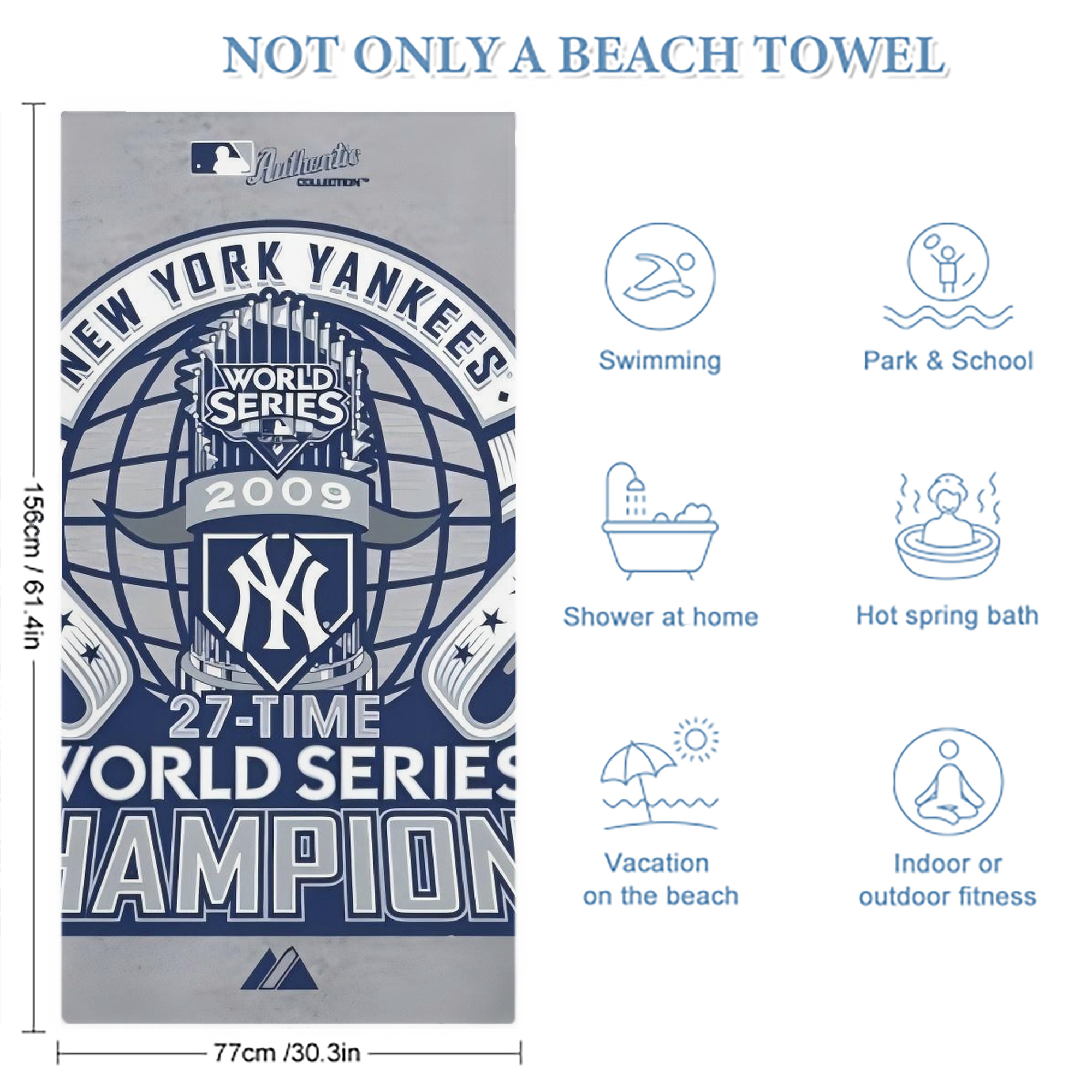 New York Yankees 207 Premium Microfiber Beach Towel – Soft, Large Size, Multi-Purpose For Beach, Picnic & Kids, Lightweight & Portable With Carry Bag, Easy Care