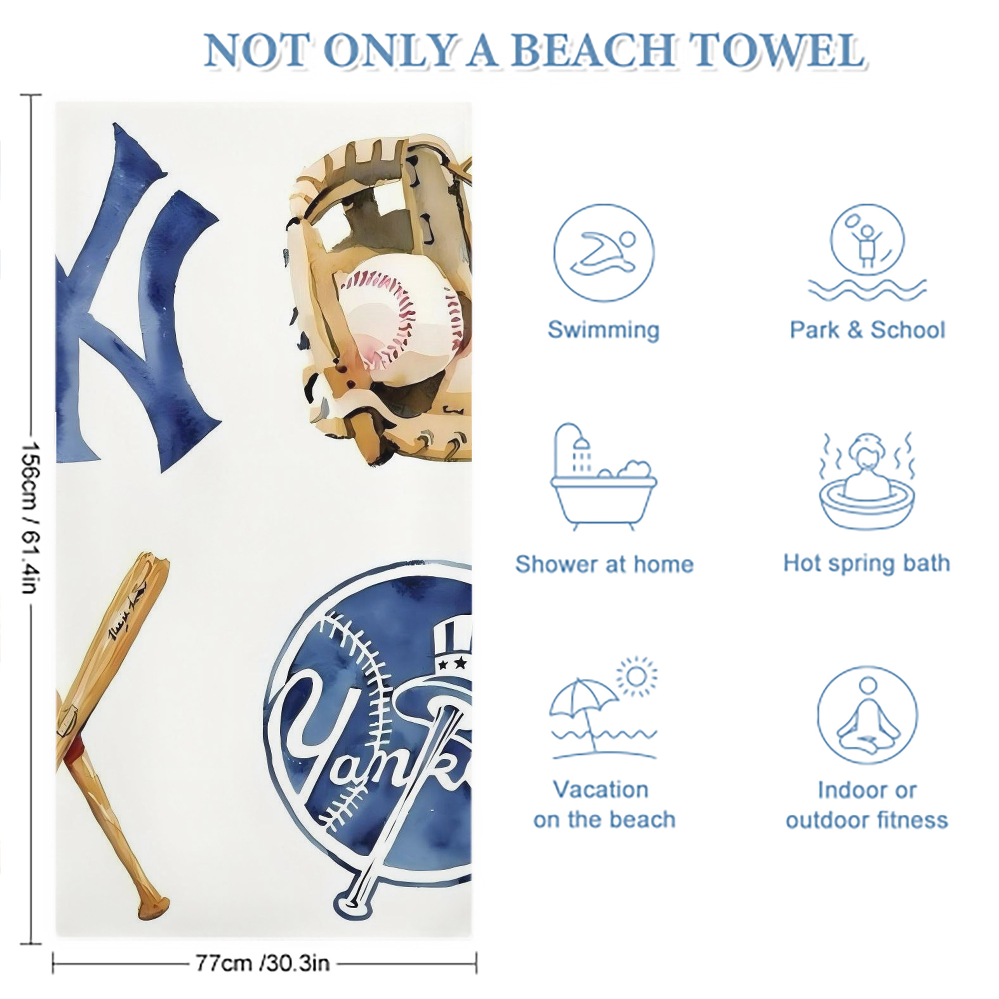 New York Yankees 119 Premium Microfiber Beach Towel – Soft, Large Size, Multi-Purpose For Beach, Picnic & Kids, Lightweight & Portable With Carry Bag, Easy Care