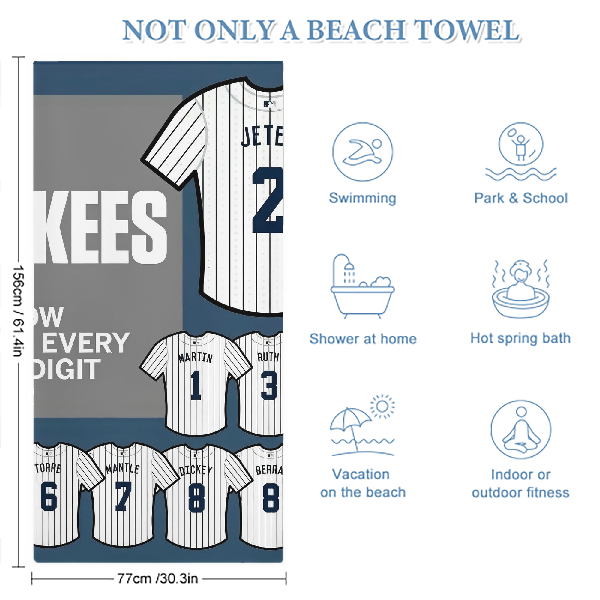 New York Yankees 235 Premium Microfiber Beach Towel – Soft, Large Size, Multi-Purpose For Beach, Picnic & Kids, Lightweight & Portable With Carry Bag, Easy Care