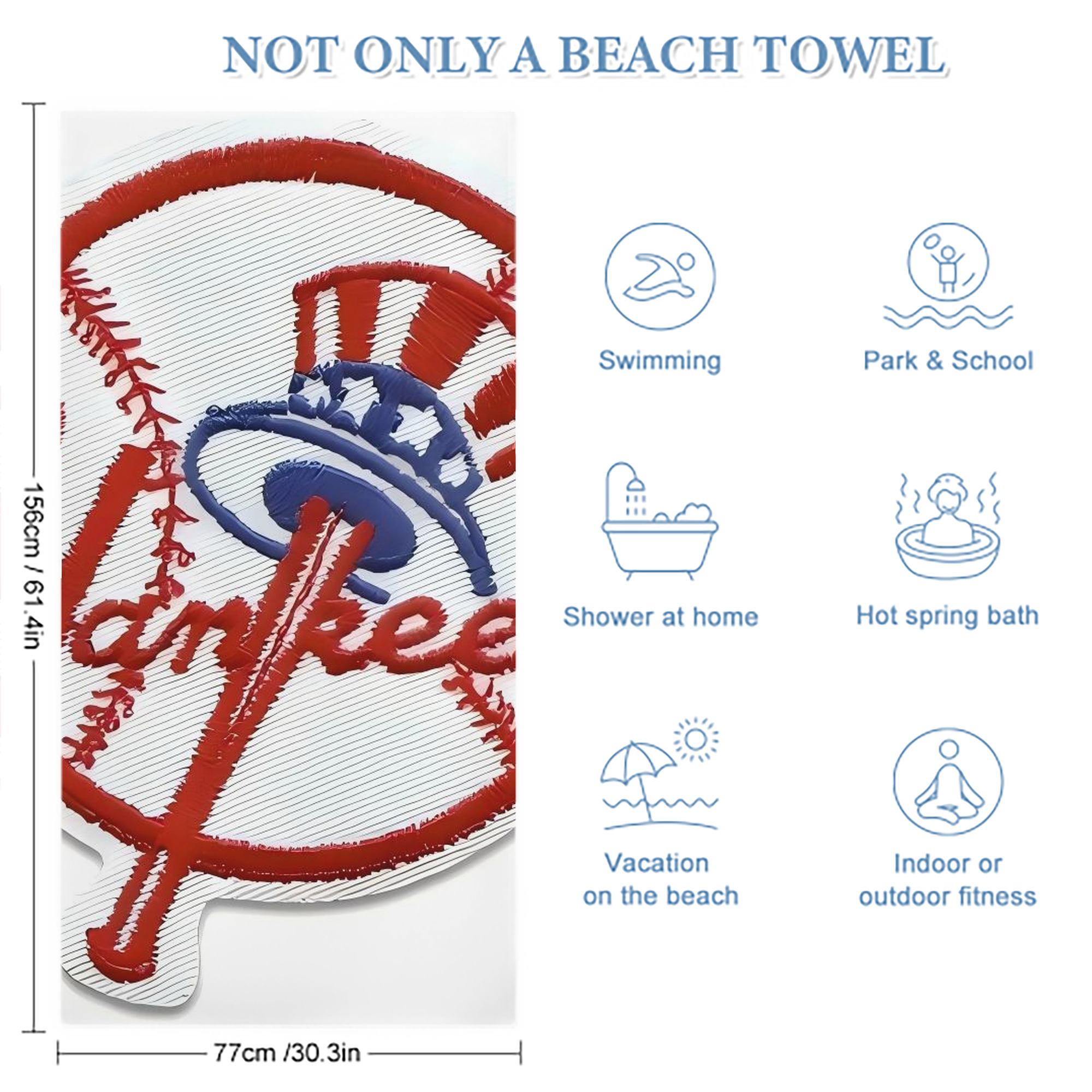 New York Yankees 123 Premium Microfiber Beach Towel – Soft, Large Size, Multi-Purpose For Beach, Picnic & Kids, Lightweight & Portable With Carry Bag, Easy Care