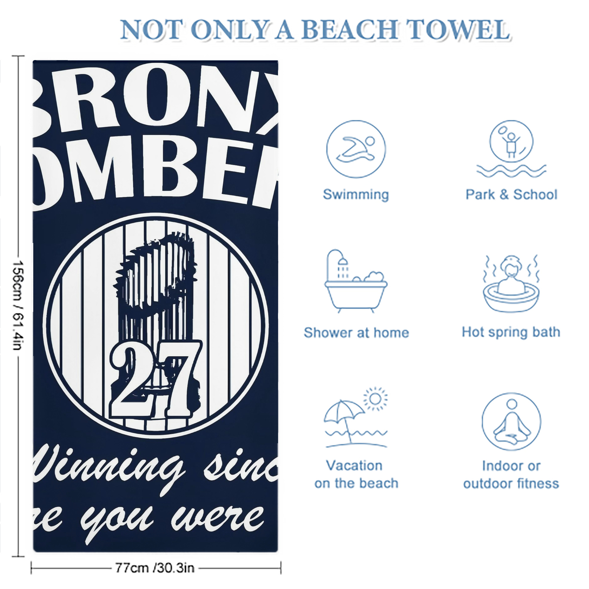 New York Yankees 240 Premium Microfiber Beach Towel – Soft, Large Size, Multi-Purpose For Beach, Picnic & Kids, Lightweight & Portable With Carry Bag, Easy Care