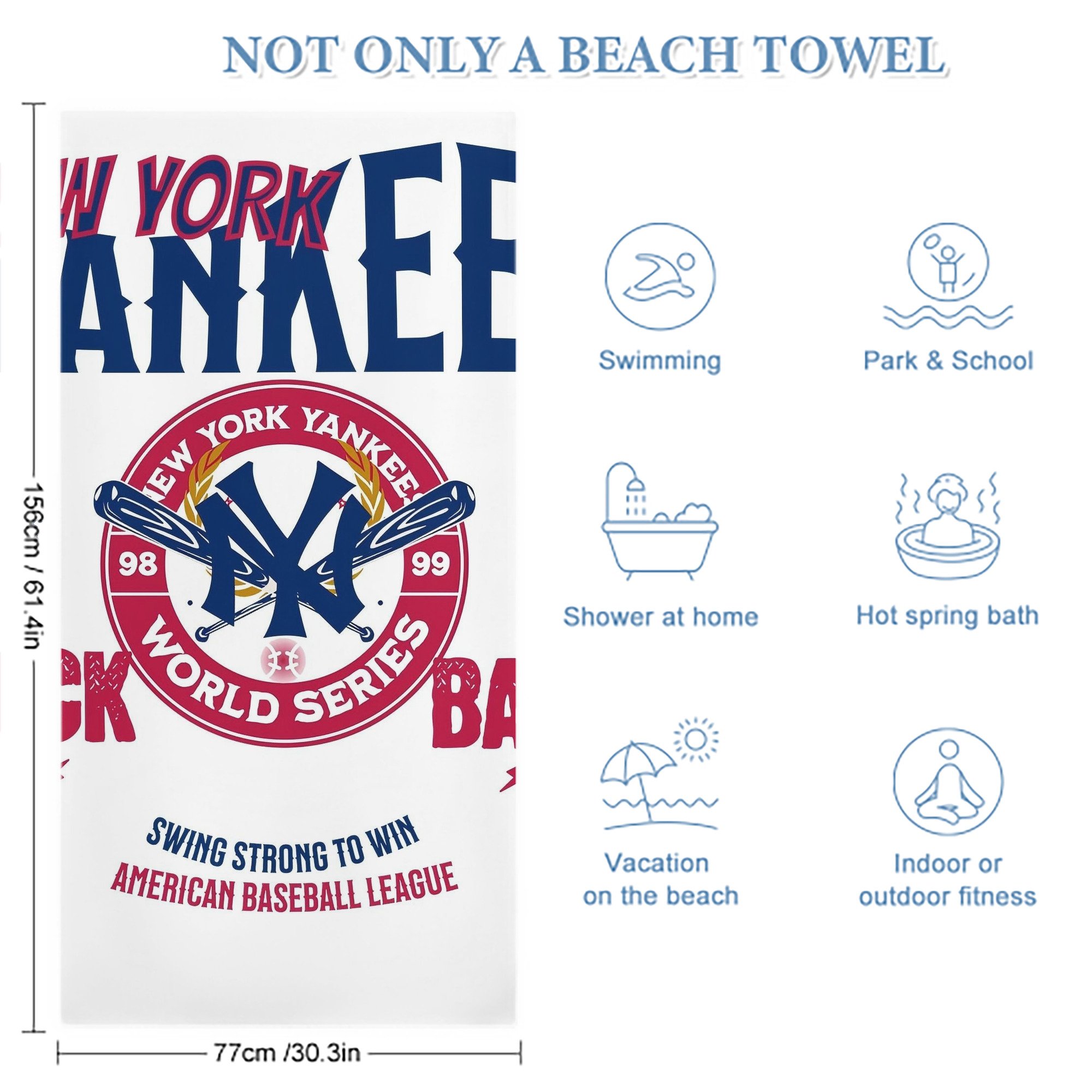 New York Yankees 179 Premium Microfiber Beach Towel – Soft, Large Size, Multi-Purpose For Beach, Picnic & Kids, Lightweight & Portable With Carry Bag, Easy Care
