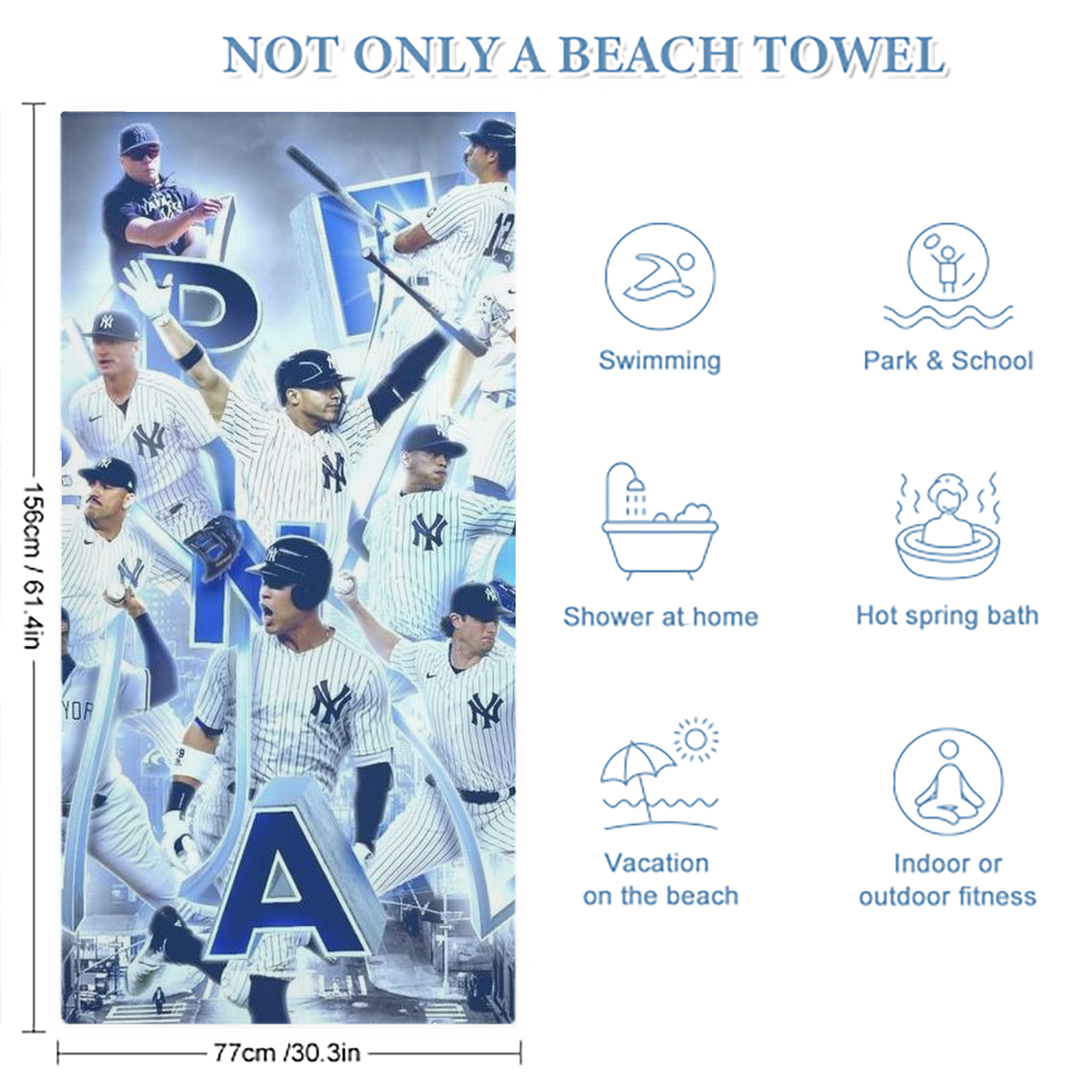 New York Yankees 236 Premium Microfiber Beach Towel – Soft, Large Size, Multi-Purpose For Beach, Picnic & Kids, Lightweight & Portable With Carry Bag, Easy Care