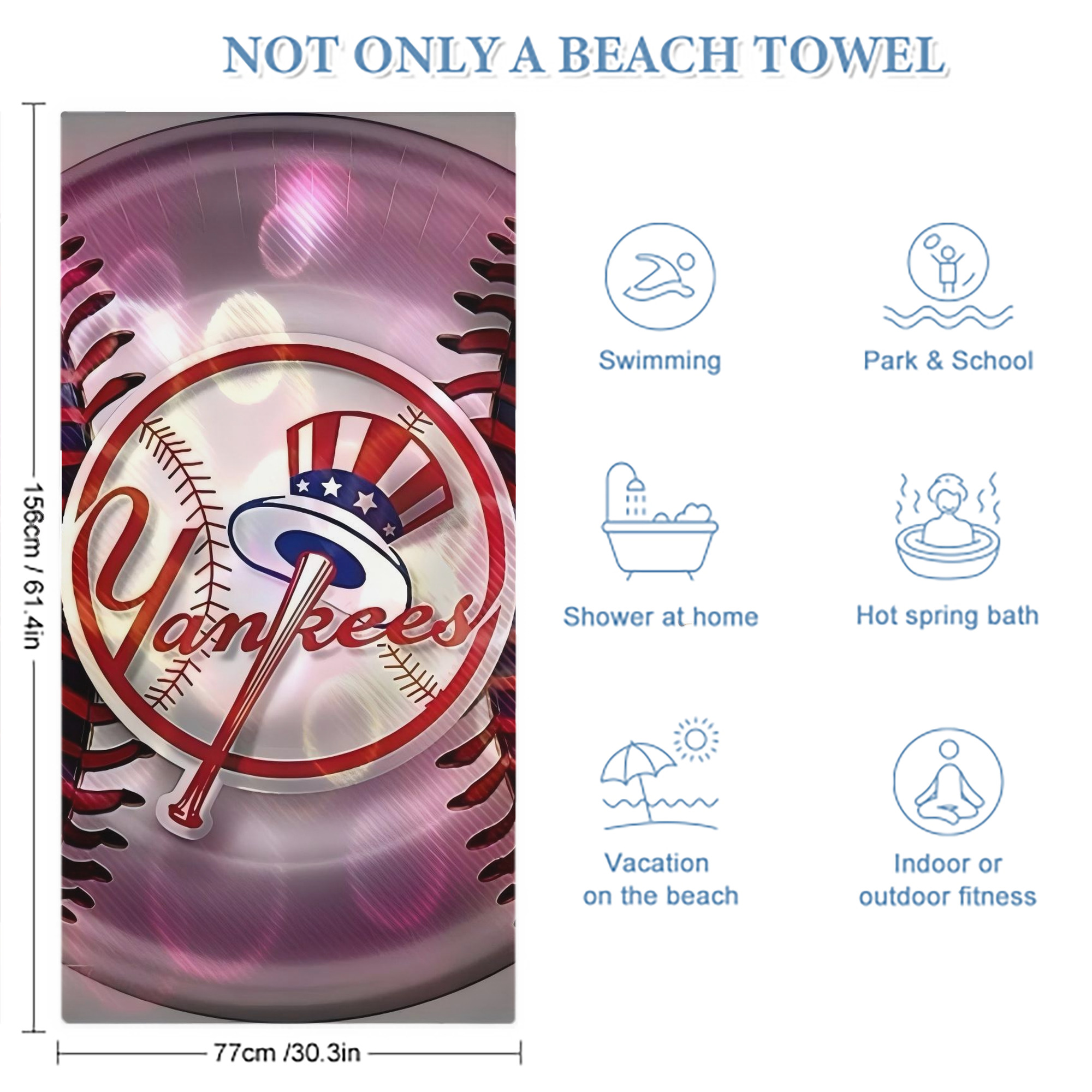 New York Yankees 244 Premium Microfiber Beach Towel – Soft, Large Size, Multi-Purpose For Beach, Picnic & Kids, Lightweight & Portable With Carry Bag, Easy Care