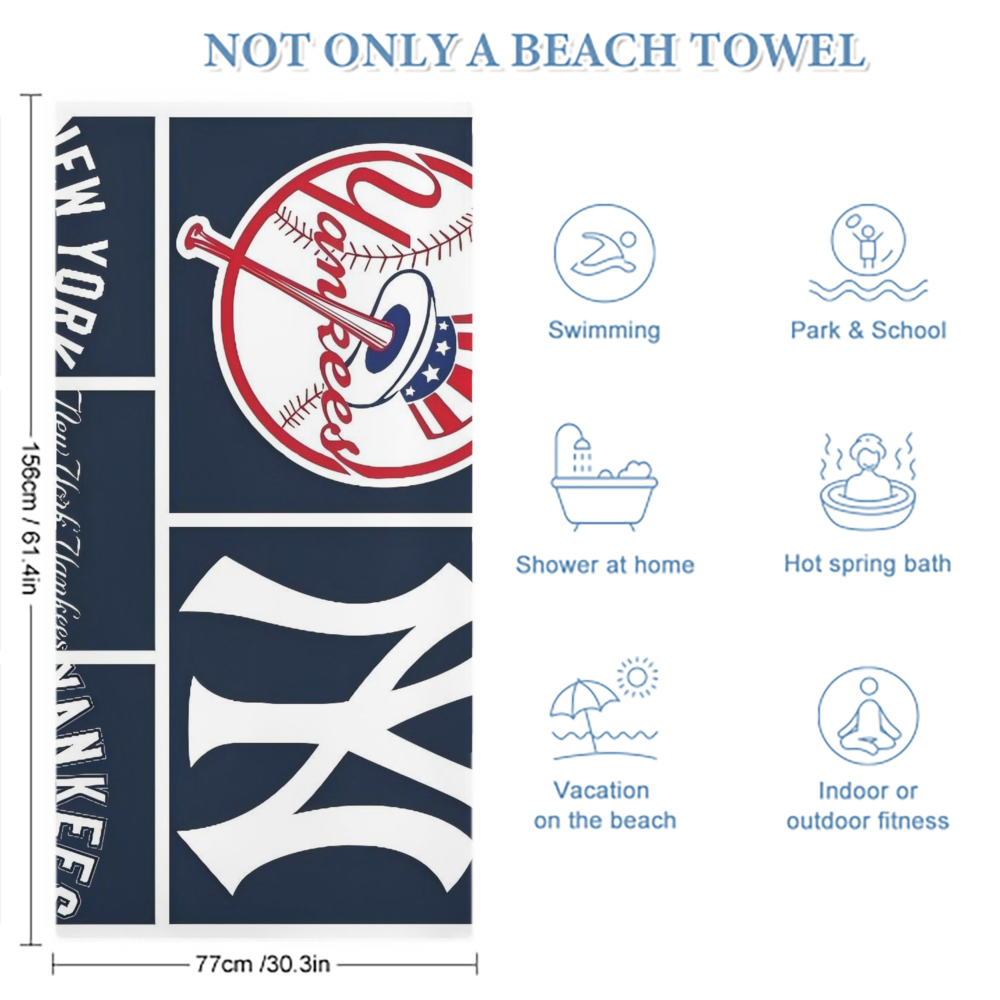 New York Yankees 247 Premium Microfiber Beach Towel – Soft, Large Size, Multi-Purpose For Beach, Picnic & Kids, Lightweight & Portable With Carry Bag, Easy Care