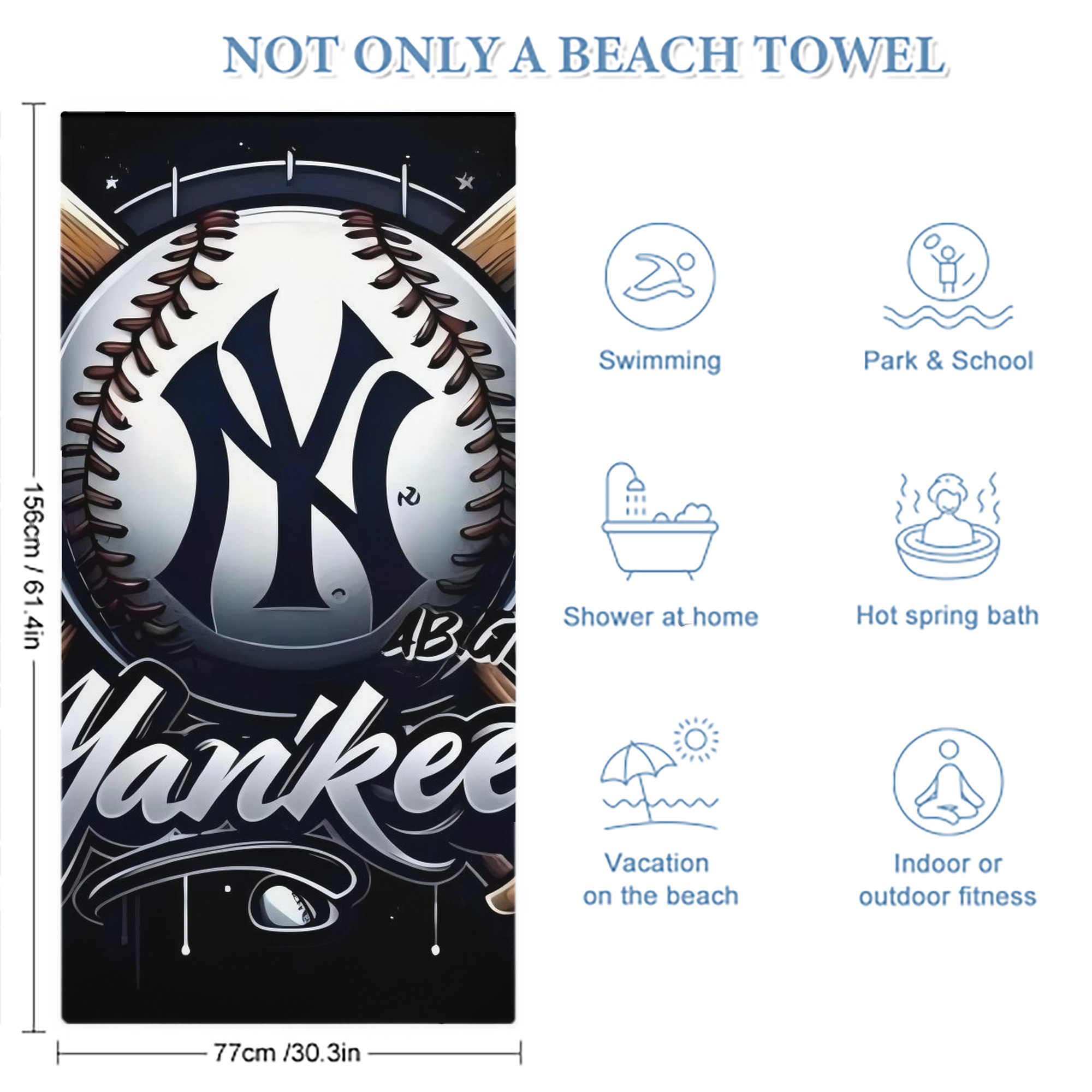 New York Yankees 241 Premium Microfiber Beach Towel – Soft, Large Size, Multi-Purpose For Beach, Picnic & Kids, Lightweight & Portable With Carry Bag, Easy Care