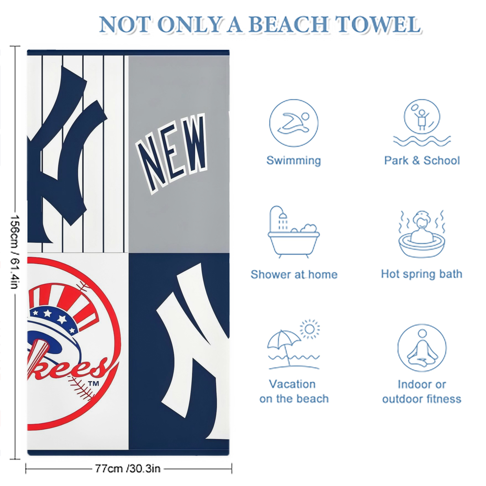 New York Yankees 238 Premium Microfiber Beach Towel – Soft, Large Size, Multi-Purpose For Beach, Picnic & Kids, Lightweight & Portable With Carry Bag, Easy Care
