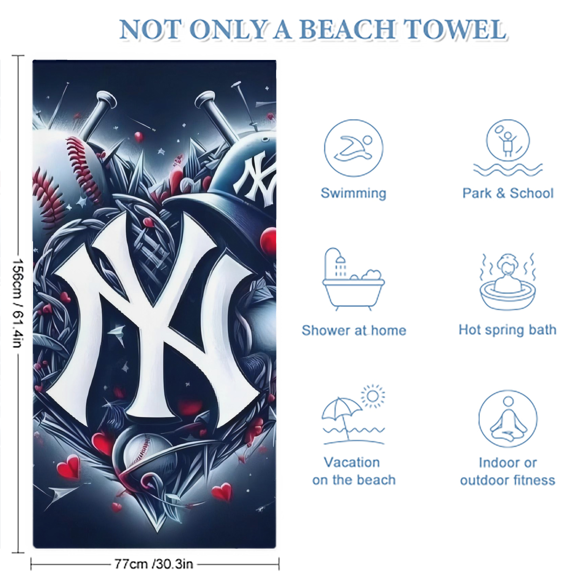 New York Yankees 251 Premium Microfiber Beach Towel – Soft, Large Size, Multi-Purpose For Beach, Picnic & Kids, Lightweight & Portable With Carry Bag, Easy Care