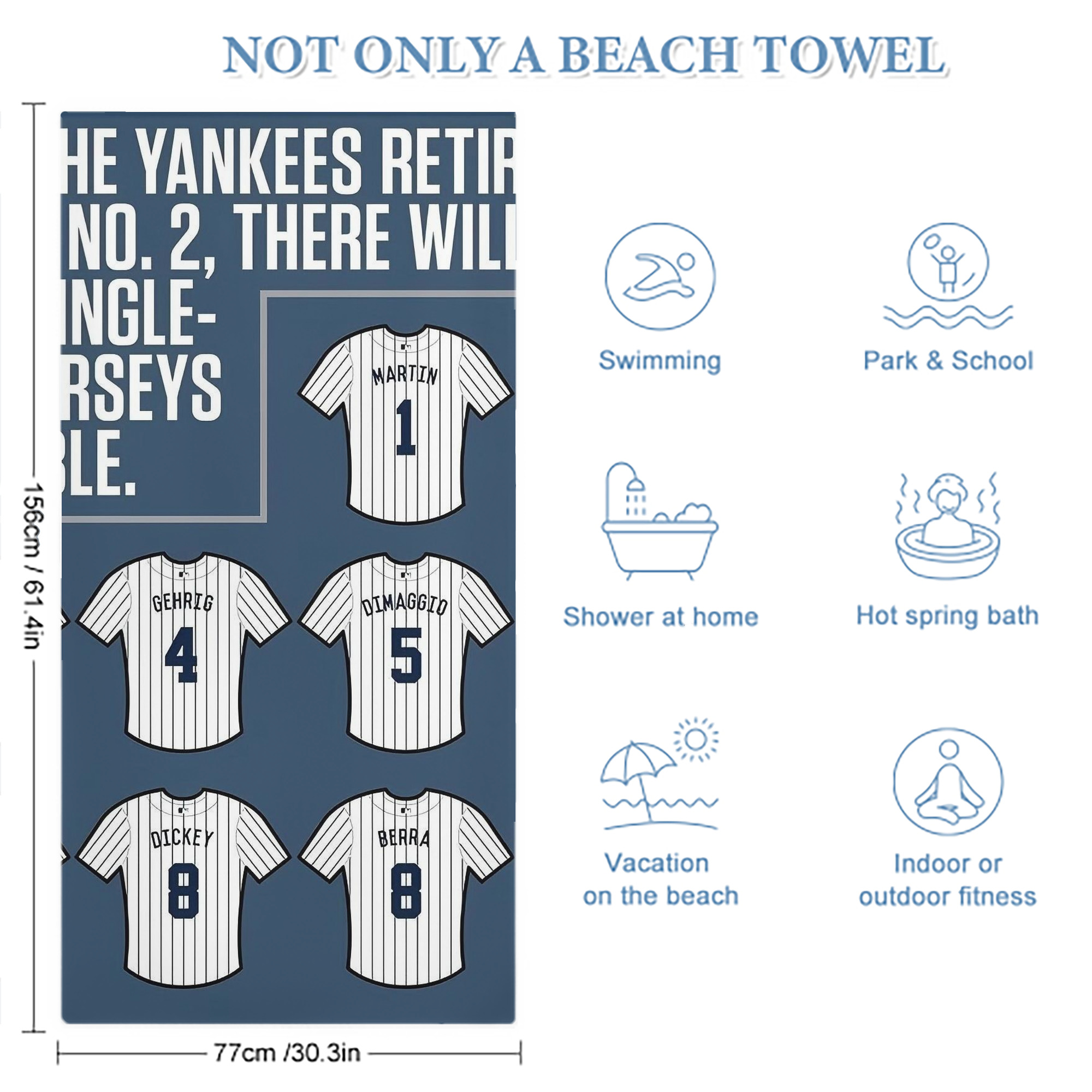New York Yankees Retire Single Number Premium Microfiber Beach Towel – Soft, Large Size, Multi-Purpose For Beach, Picnic & Kids, Lightweight & Portable With Carry Bag, Easy Care