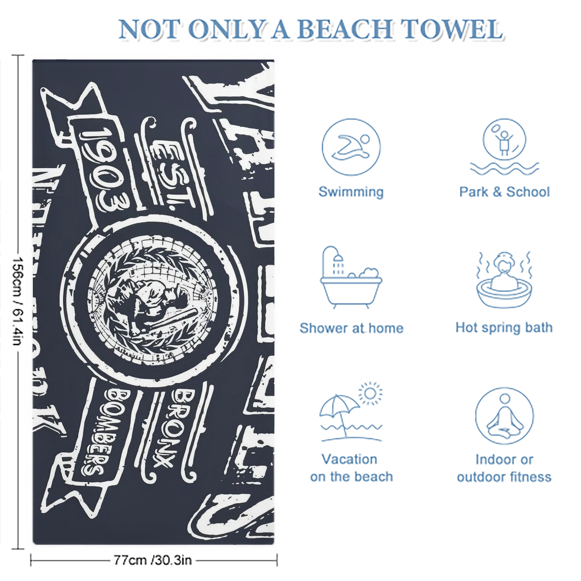 New York Yankees 252 Premium Microfiber Beach Towel – Soft, Large Size, Multi-Purpose For Beach, Picnic & Kids, Lightweight & Portable With Carry Bag, Easy Care