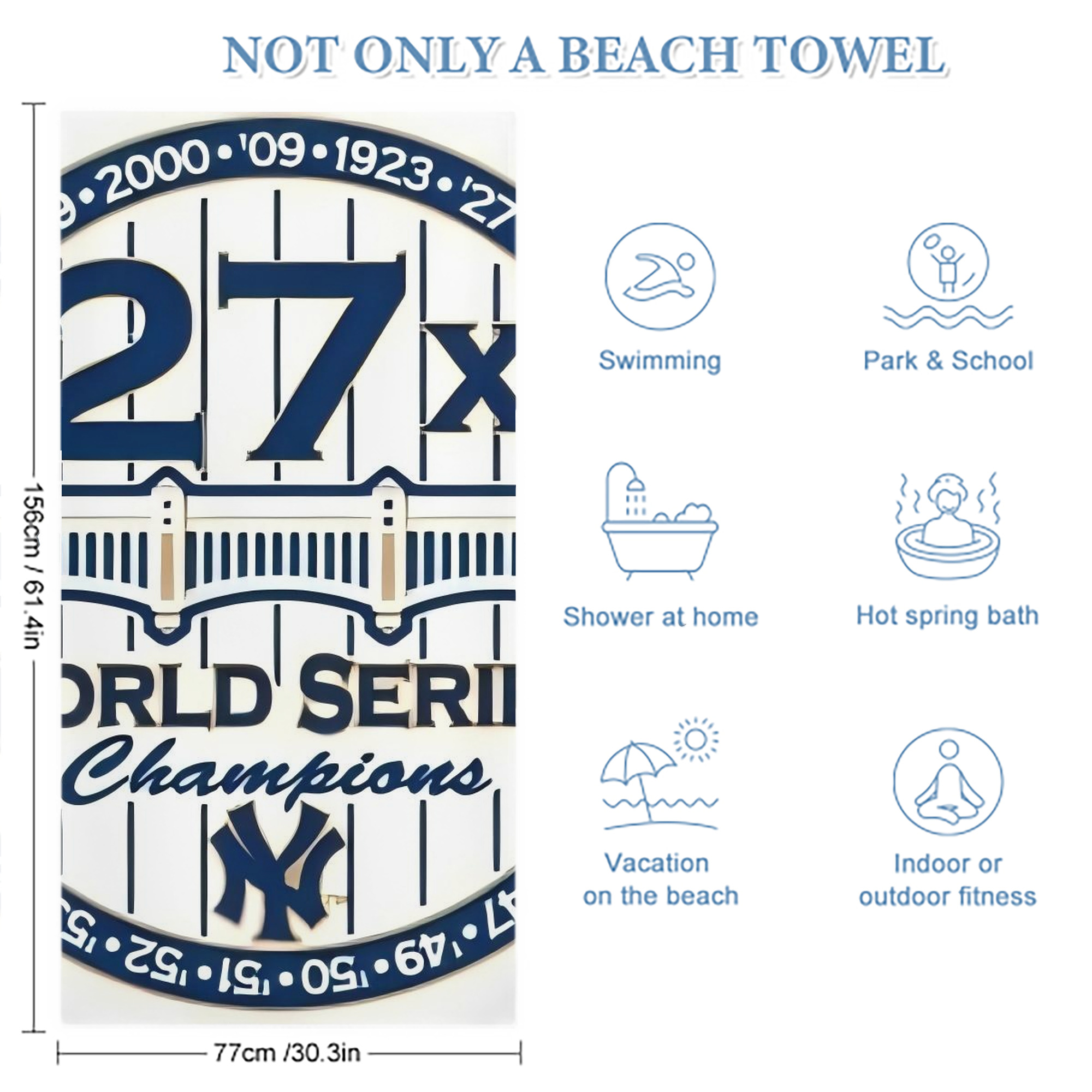 New York Yankees 263 Premium Microfiber Beach Towel – Soft, Large Size, Multi-Purpose For Beach, Picnic & Kids, Lightweight & Portable With Carry Bag, Easy Care