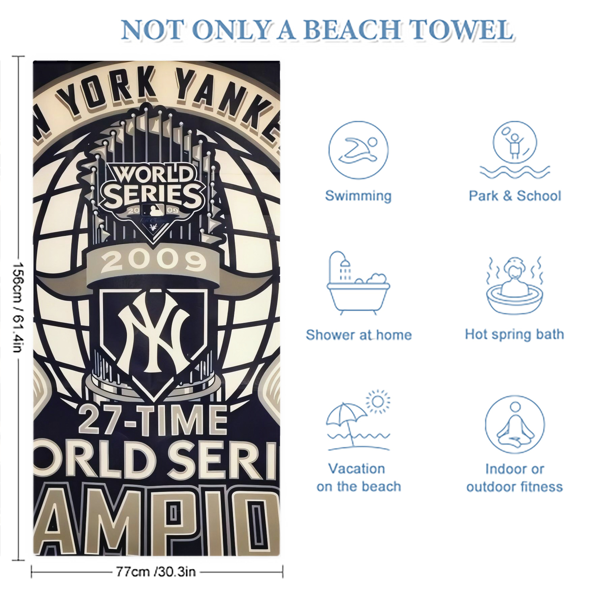 New York Yankees 256 Premium Microfiber Beach Towel – Soft, Large Size, Multi-Purpose For Beach, Picnic & Kids, Lightweight & Portable With Carry Bag, Easy Care