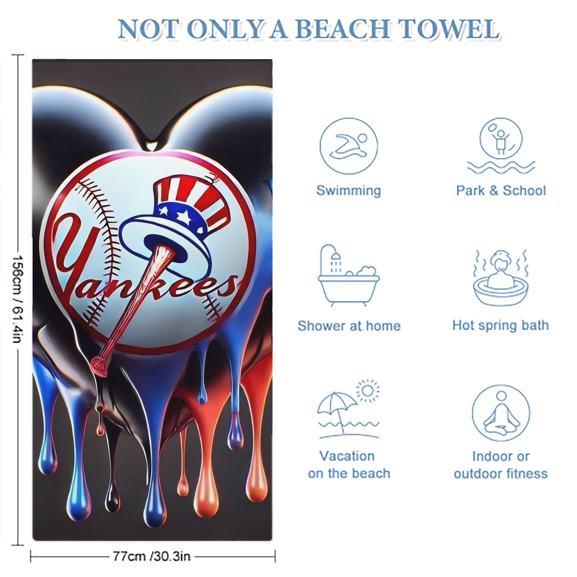 New York Yankees Heart Premium Microfiber Beach Towel – Soft, Large Size, Multi-Purpose For Beach, Picnic & Kids, Lightweight & Portable With Carry Bag, Easy Care
