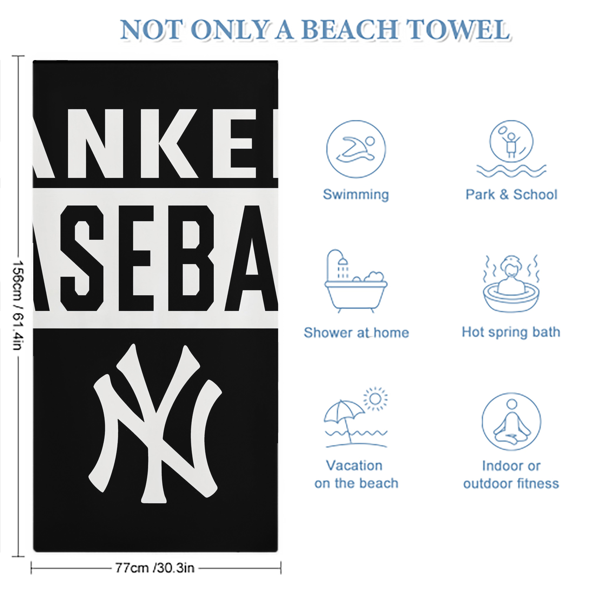 New York Yankees 266 Premium Microfiber Beach Towel – Soft, Large Size, Multi-Purpose For Beach, Picnic & Kids, Lightweight & Portable With Carry Bag, Easy Care