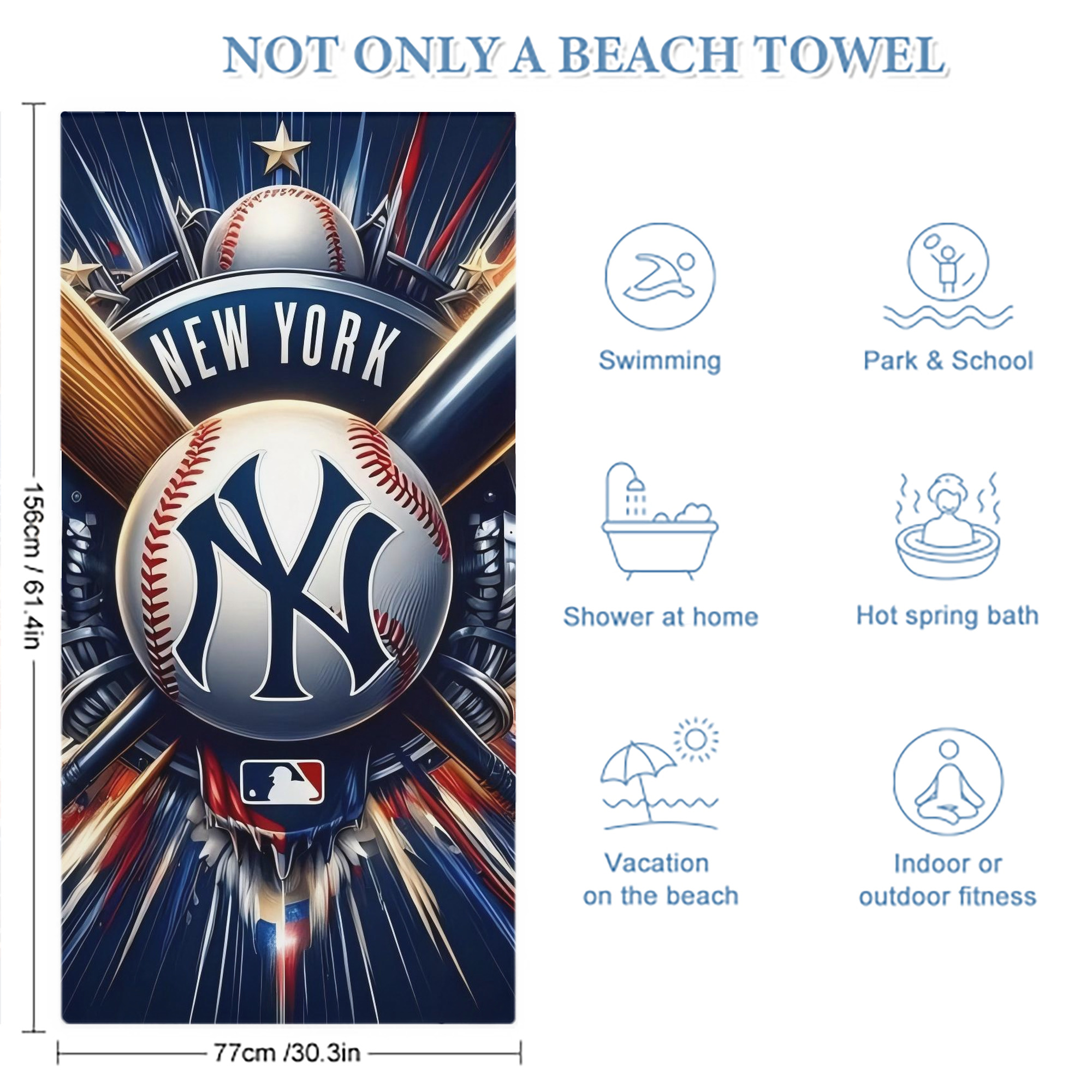 New York Yankees 268 Premium Microfiber Beach Towel – Soft, Large Size, Multi-Purpose For Beach, Picnic & Kids, Lightweight & Portable With Carry Bag, Easy Care