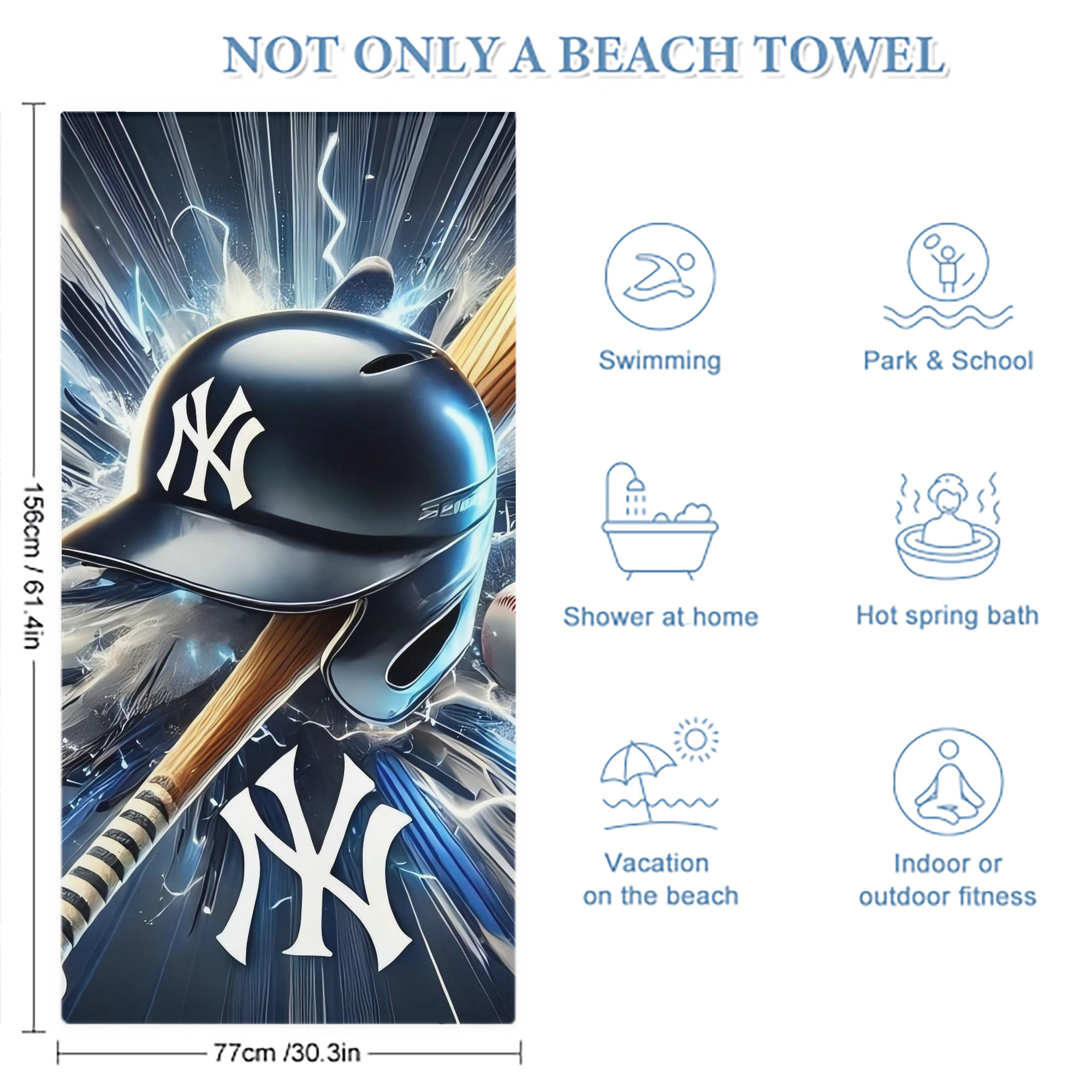 New York Yankees 264 Premium Microfiber Beach Towel – Soft, Large Size, Multi-Purpose For Beach, Picnic & Kids, Lightweight & Portable With Carry Bag, Easy Care