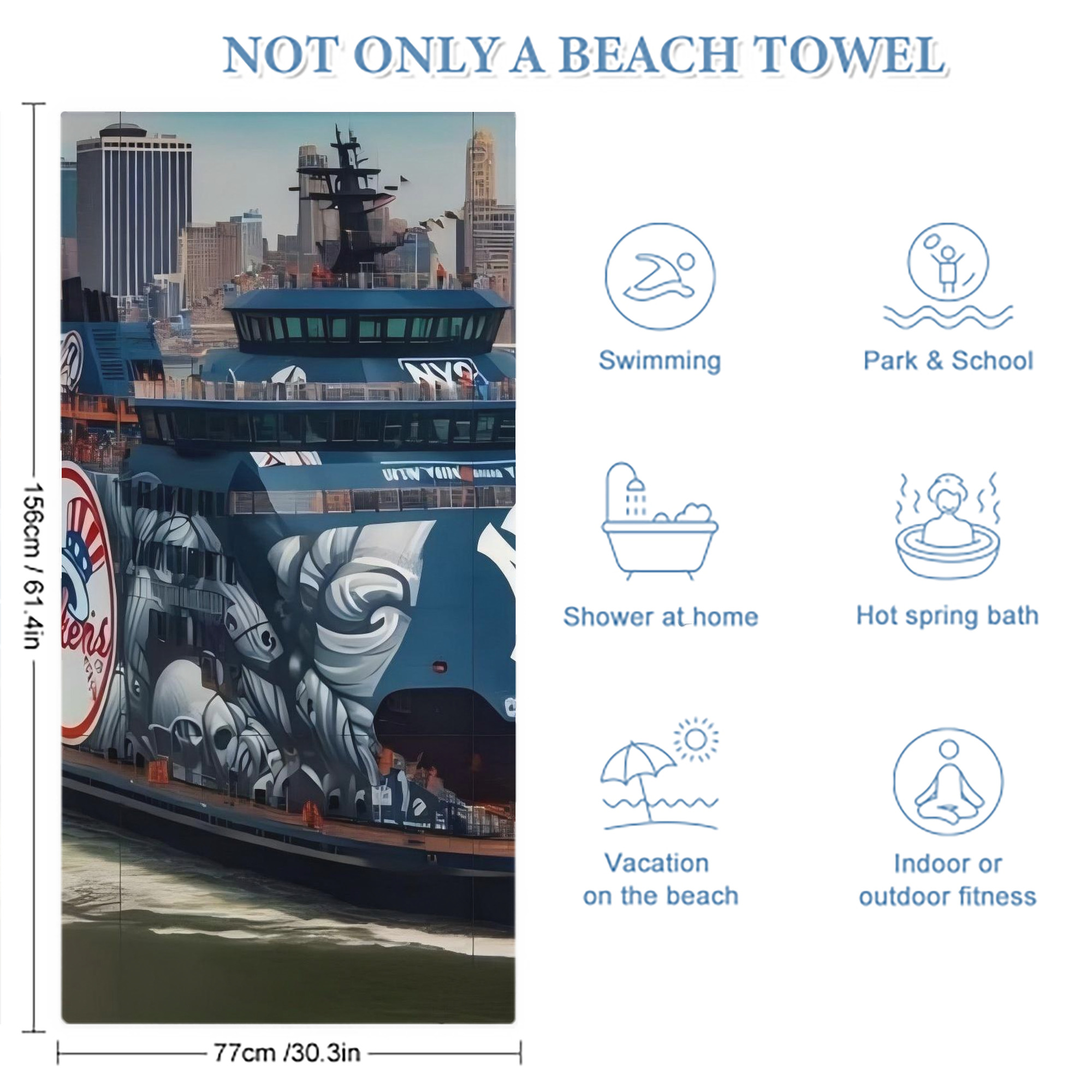 New York Yankees 299 Premium Microfiber Beach Towel – Soft, Large Size, Multi-Purpose For Beach, Picnic & Kids, Lightweight & Portable With Carry Bag, Easy Care