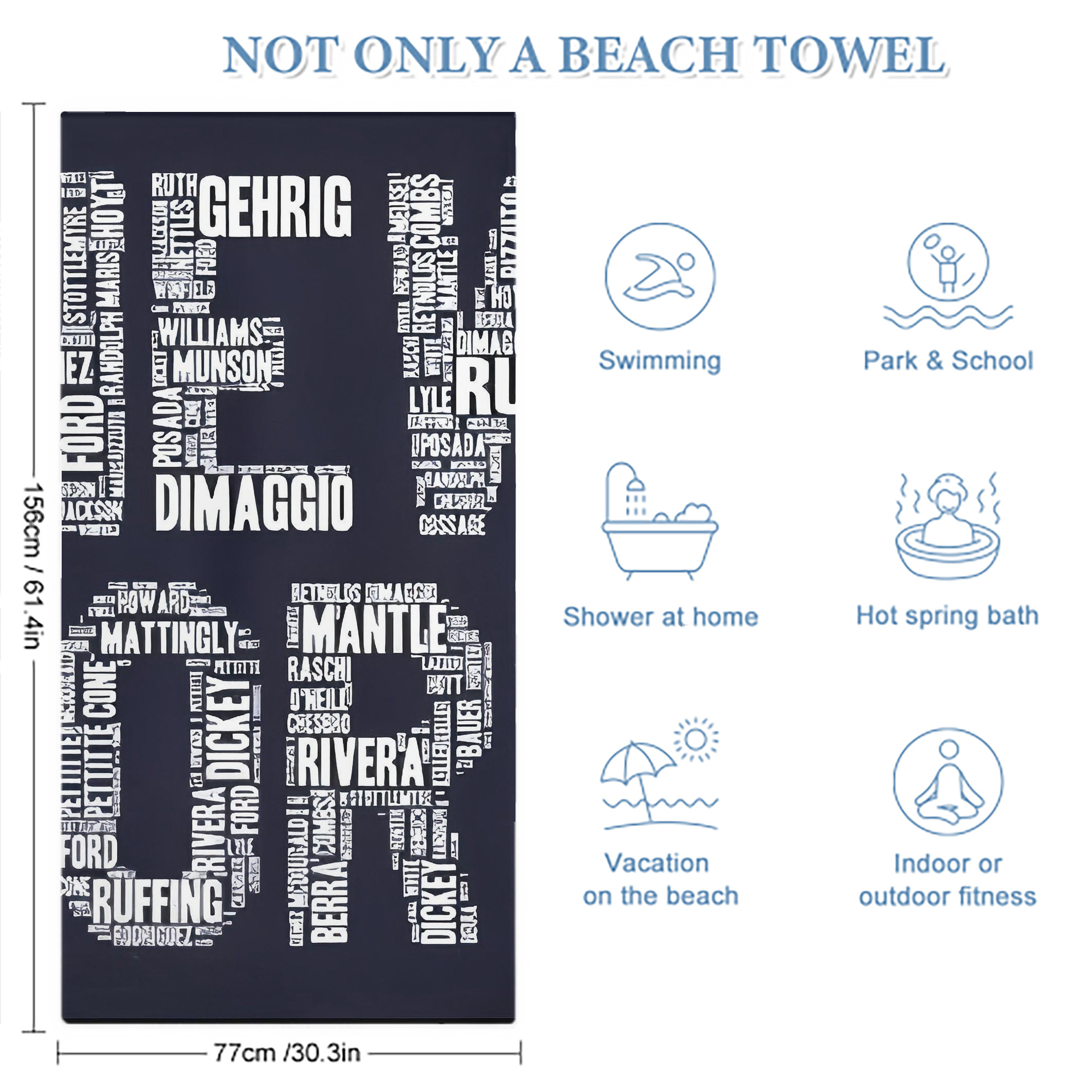 New York Yankees 303 Premium Microfiber Beach Towel – Soft, Large Size, Multi-Purpose For Beach, Picnic & Kids, Lightweight & Portable With Carry Bag, Easy Care