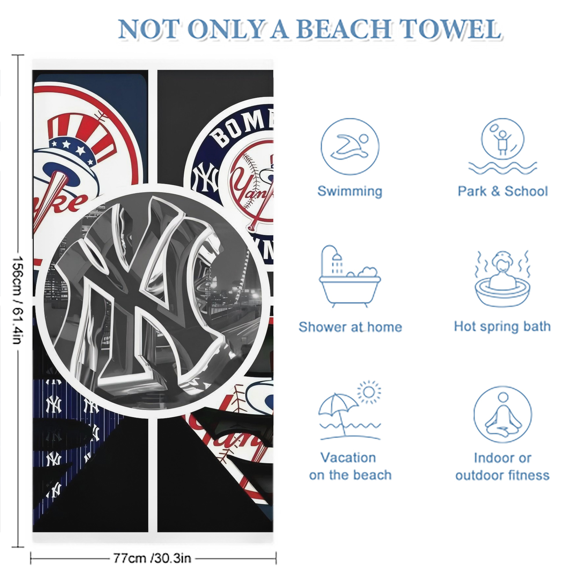 New York Yankees 269 Premium Microfiber Beach Towel – Soft, Large Size, Multi-Purpose For Beach, Picnic & Kids, Lightweight & Portable With Carry Bag, Easy Care