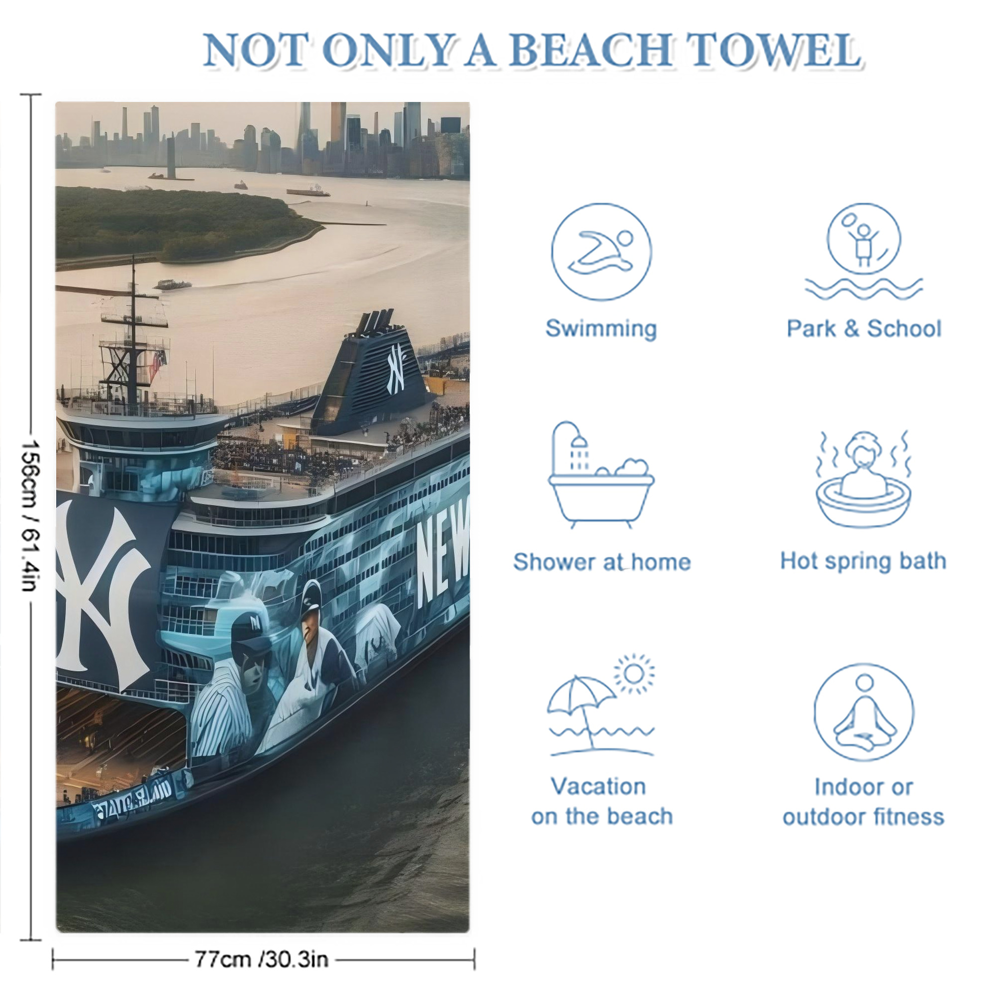 New York Yankees 306 Premium Microfiber Beach Towel – Soft, Large Size, Multi-Purpose For Beach, Picnic & Kids, Lightweight & Portable With Carry Bag, Easy Care