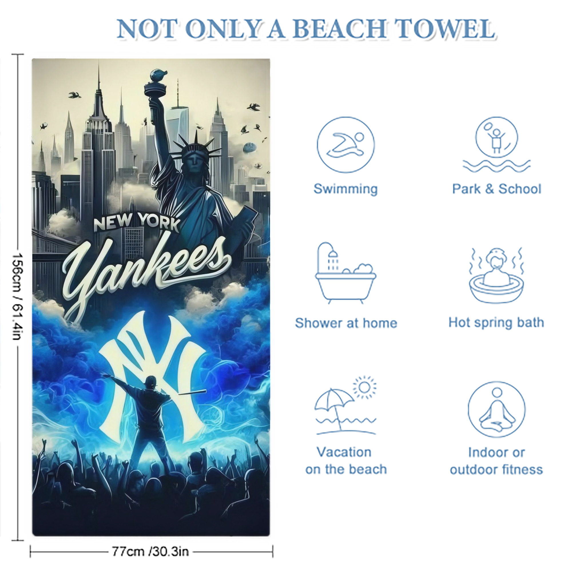 New York Yankees 308 Premium Microfiber Beach Towel – Soft, Large Size, Multi-Purpose For Beach, Picnic & Kids, Lightweight & Portable With Carry Bag, Easy Care