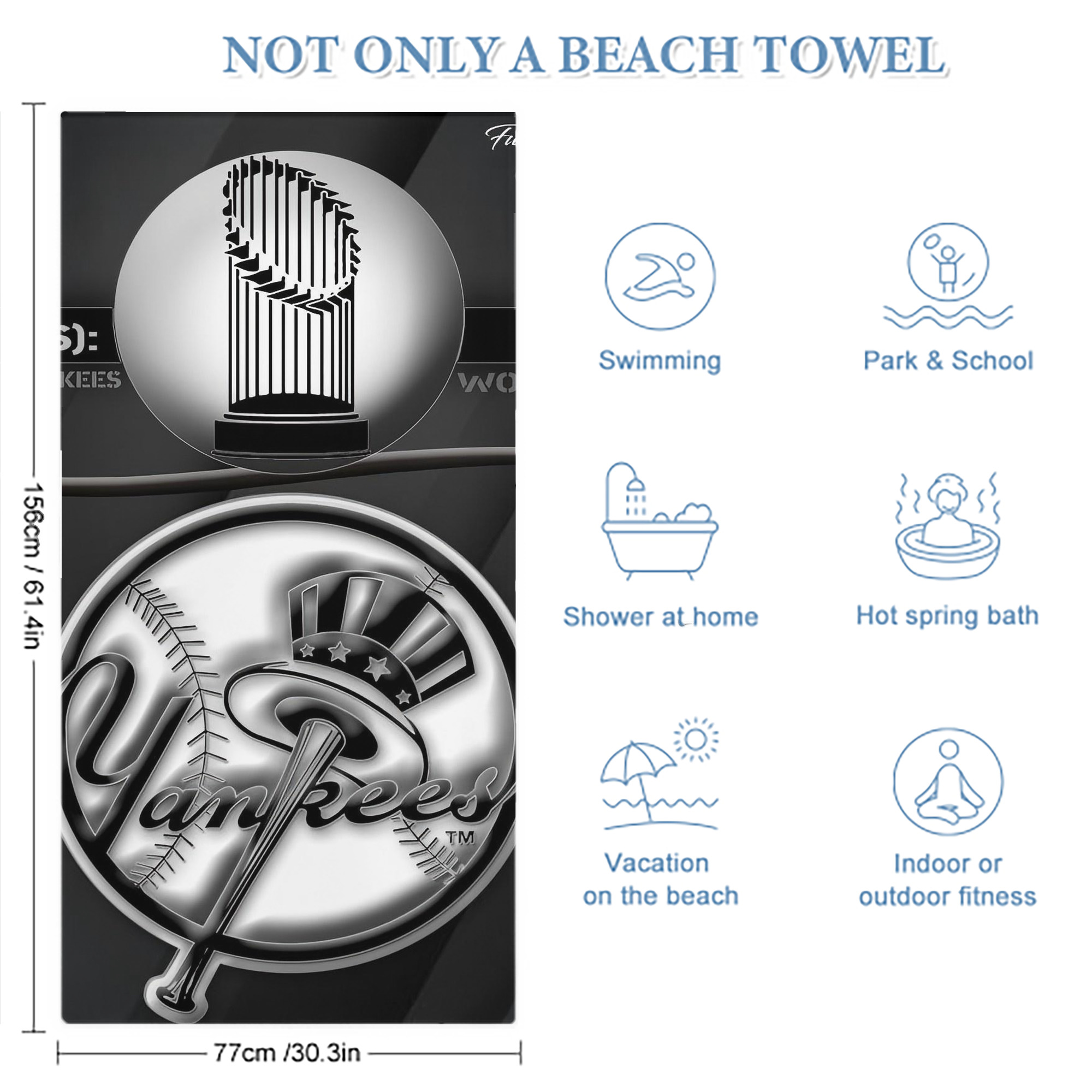New York Yankees 325 Premium Microfiber Beach Towel – Soft, Large Size, Multi-Purpose For Beach, Picnic & Kids, Lightweight & Portable With Carry Bag, Easy Care