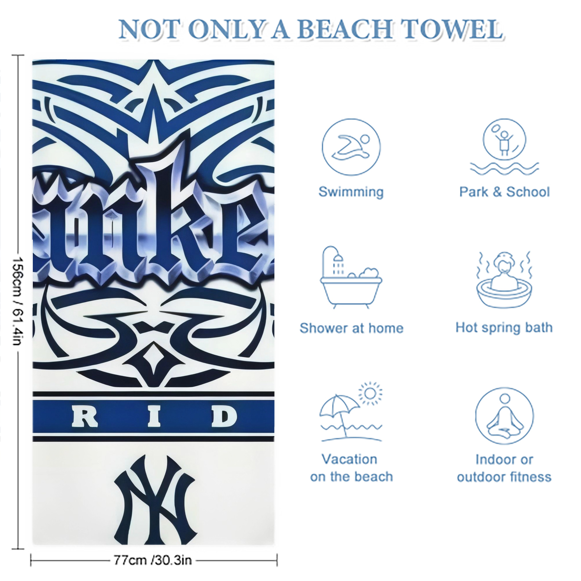 New York Yankees 304 Premium Microfiber Beach Towel – Soft, Large Size, Multi-Purpose For Beach, Picnic & Kids, Lightweight & Portable With Carry Bag, Easy Care