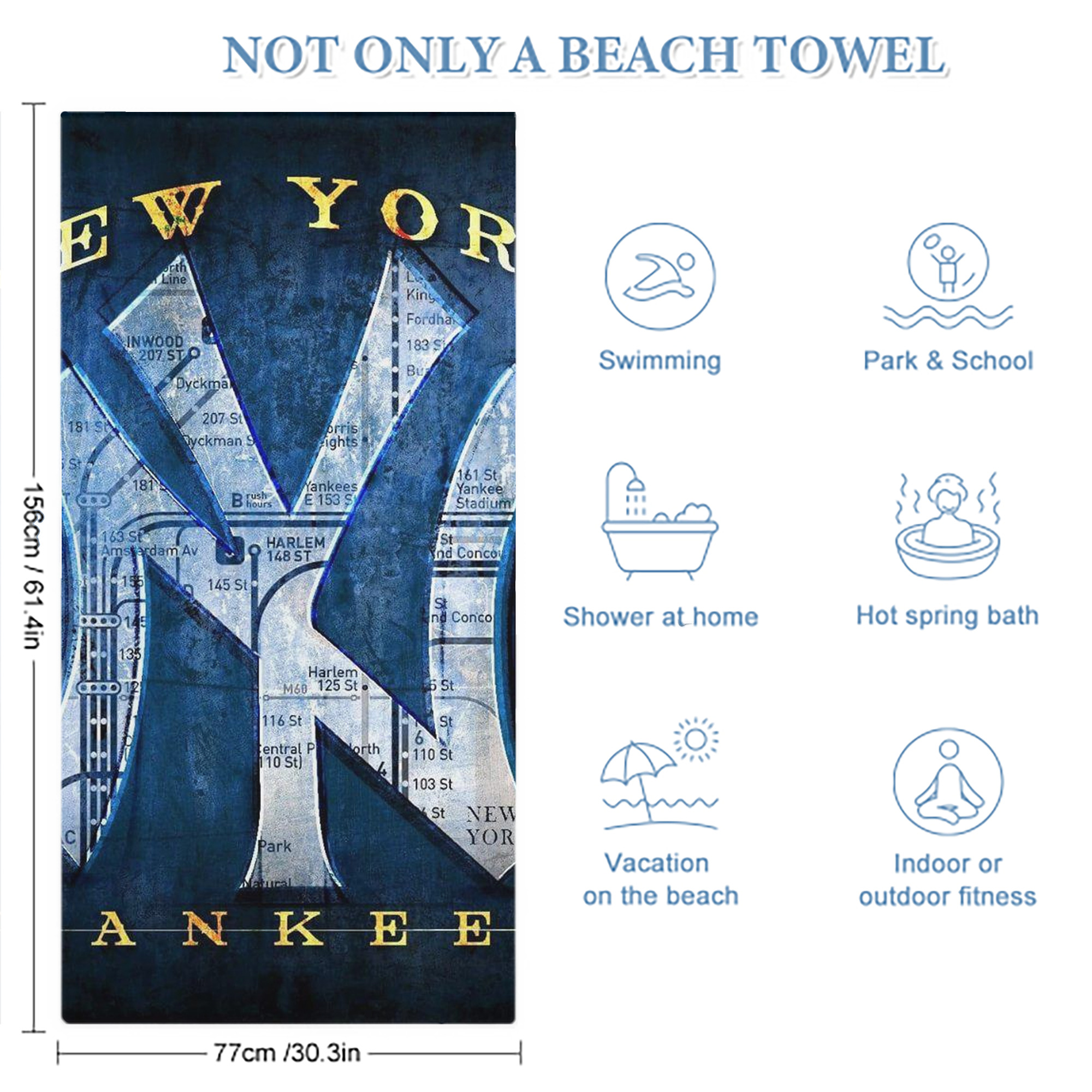 New York Yankees 307 Premium Microfiber Beach Towel – Soft, Large Size, Multi-Purpose For Beach, Picnic & Kids, Lightweight & Portable With Carry Bag, Easy Care