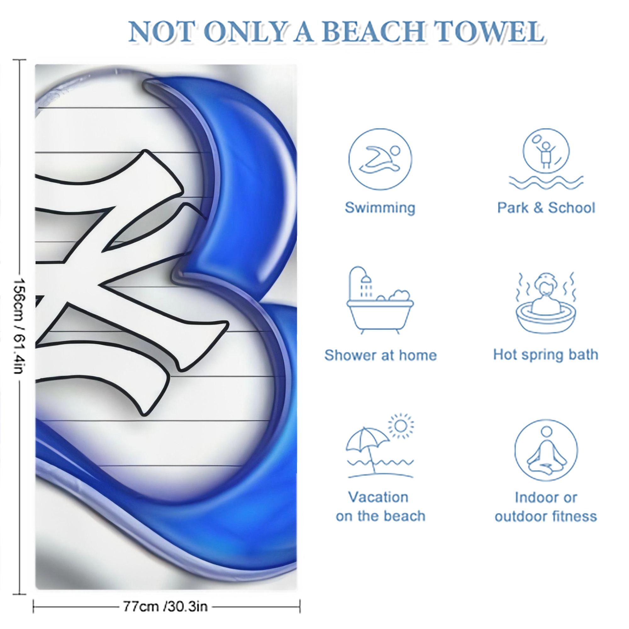 New York Yankees 310 Premium Microfiber Beach Towel – Soft, Large Size, Multi-Purpose For Beach, Picnic & Kids, Lightweight & Portable With Carry Bag, Easy Care