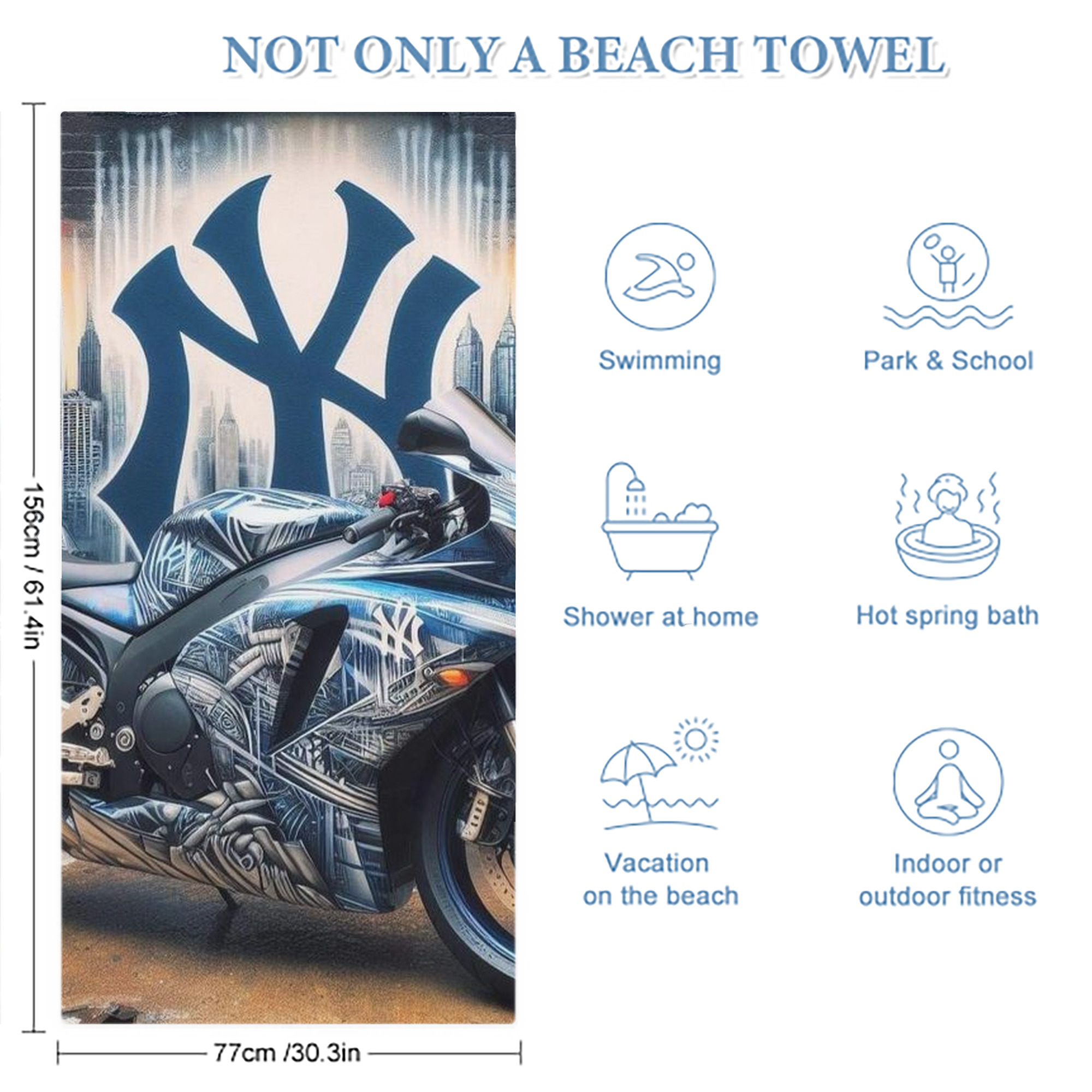 New York Yankees 327 Premium Microfiber Beach Towel – Soft, Large Size, Multi-Purpose For Beach, Picnic & Kids, Lightweight & Portable With Carry Bag, Easy Care