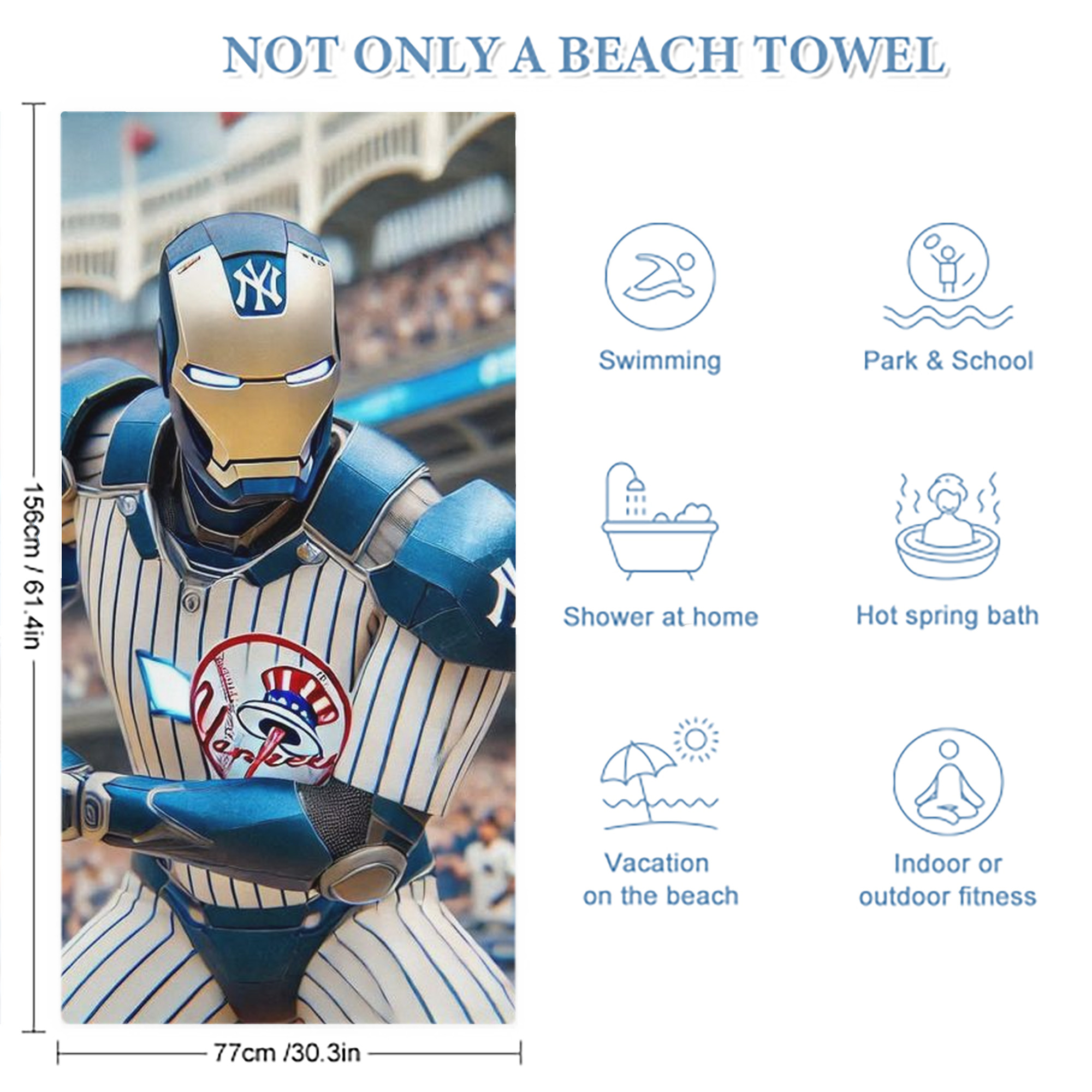 New York Yankees Iron Man Premium Microfiber Beach Towel – Soft, Large Size, Multi-Purpose For Beach, Picnic & Kids, Lightweight & Portable With Carry Bag, Easy Care