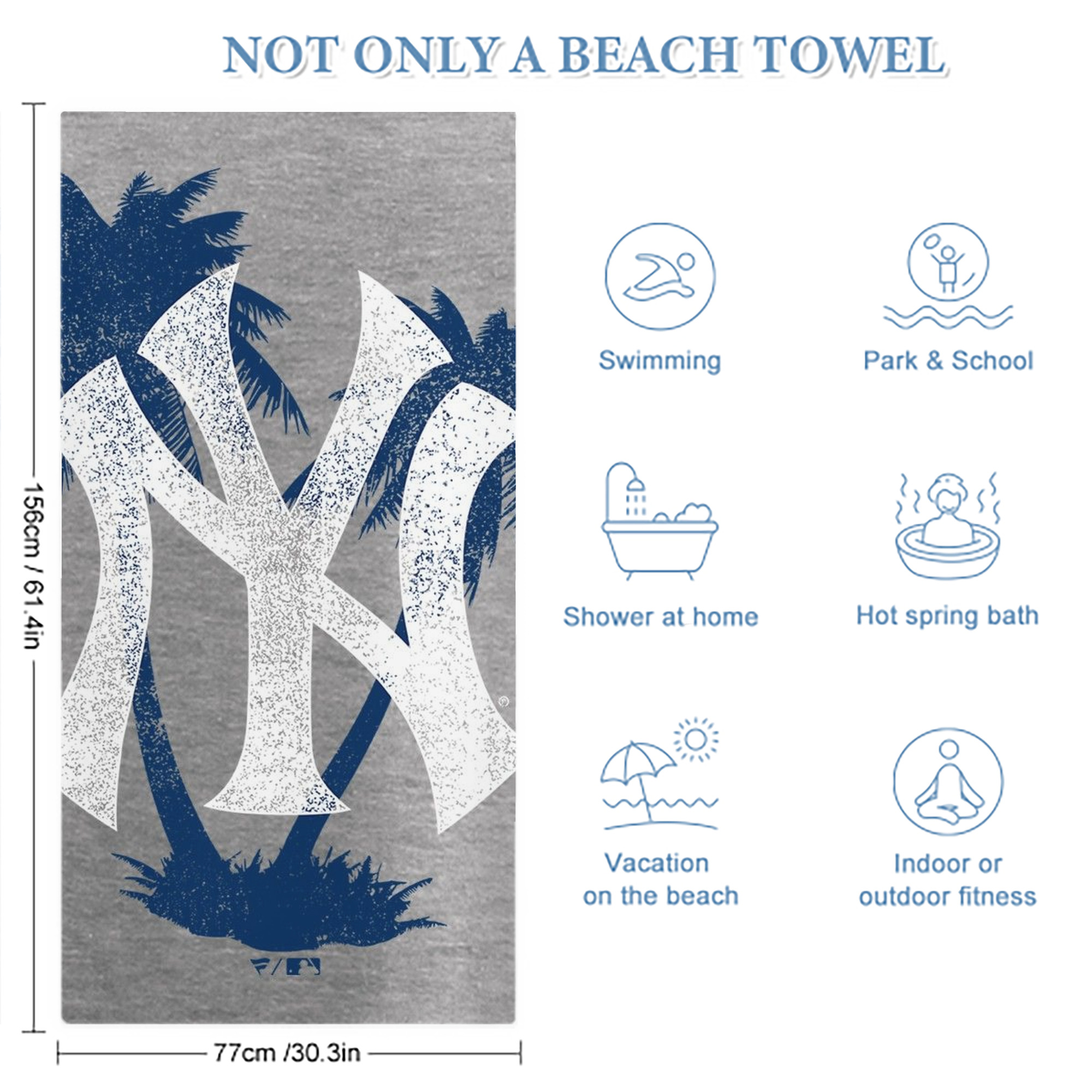 New York Yankees 338 Premium Microfiber Beach Towel – Soft, Large Size, Multi-Purpose For Beach, Picnic & Kids, Lightweight & Portable With Carry Bag, Easy Care