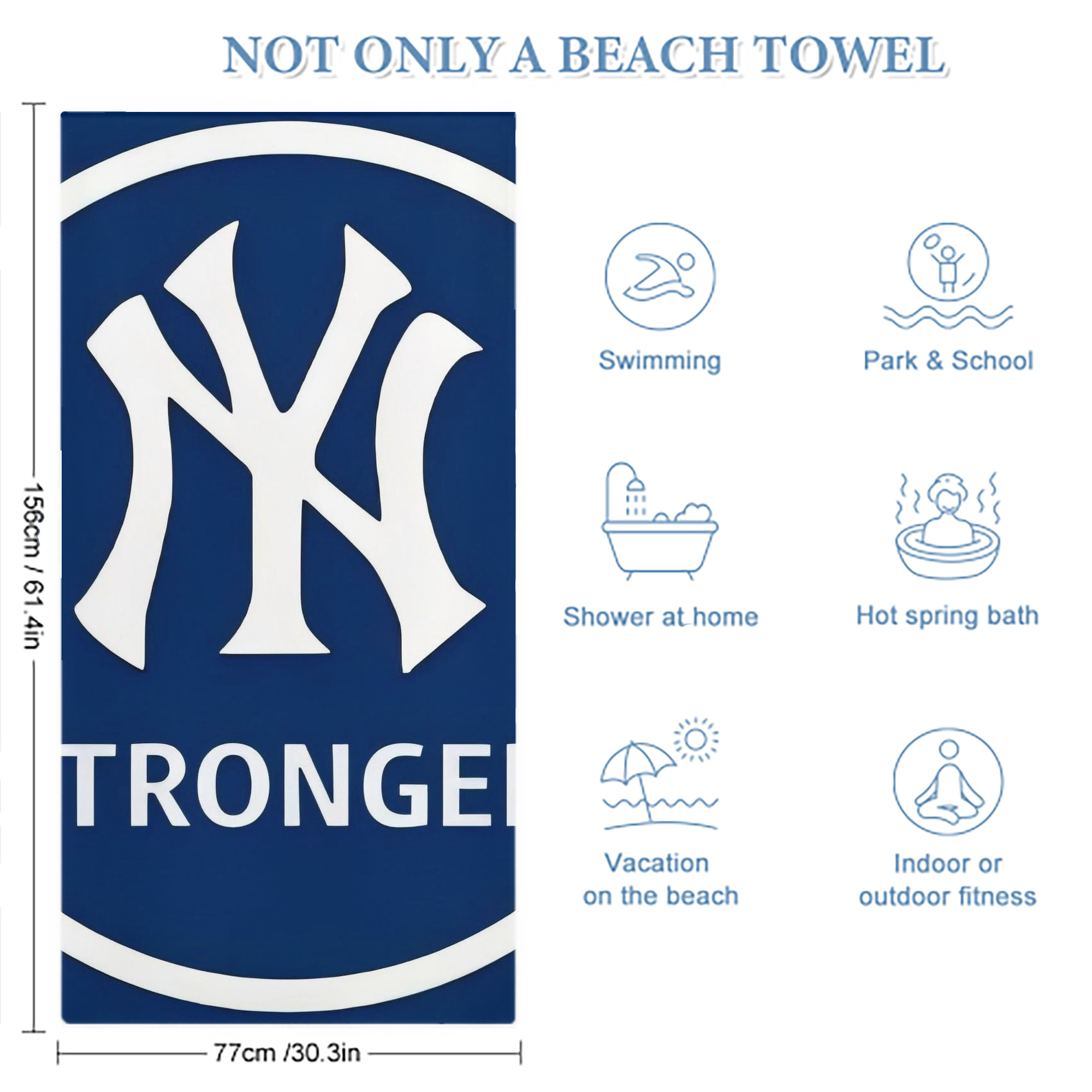 New York Yankees 346 Premium Microfiber Beach Towel – Soft, Large Size, Multi-Purpose For Beach, Picnic & Kids, Lightweight & Portable With Carry Bag, Easy Care