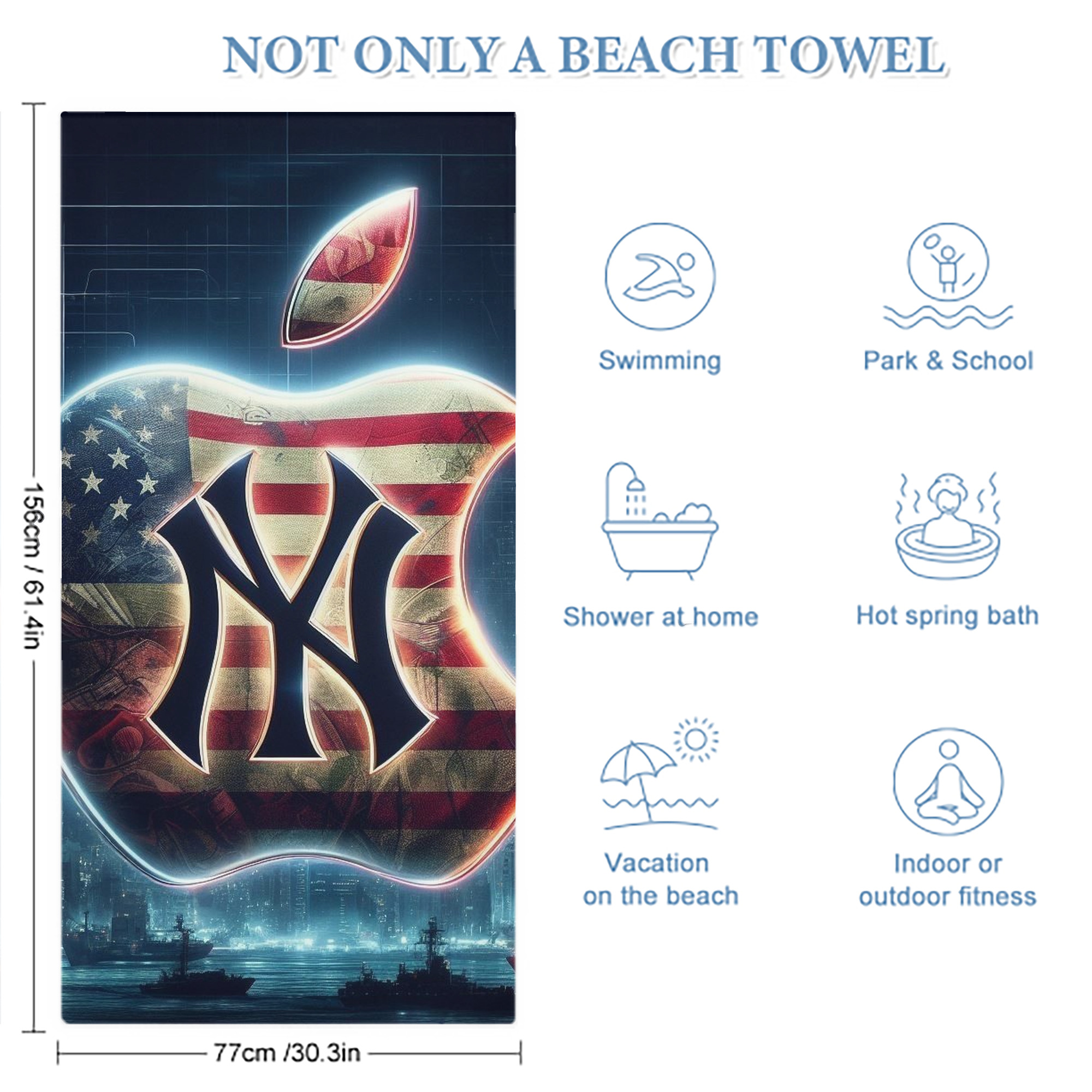 New York Yankees 347 Premium Microfiber Beach Towel – Soft, Large Size, Multi-Purpose For Beach, Picnic & Kids, Lightweight & Portable With Carry Bag, Easy Care