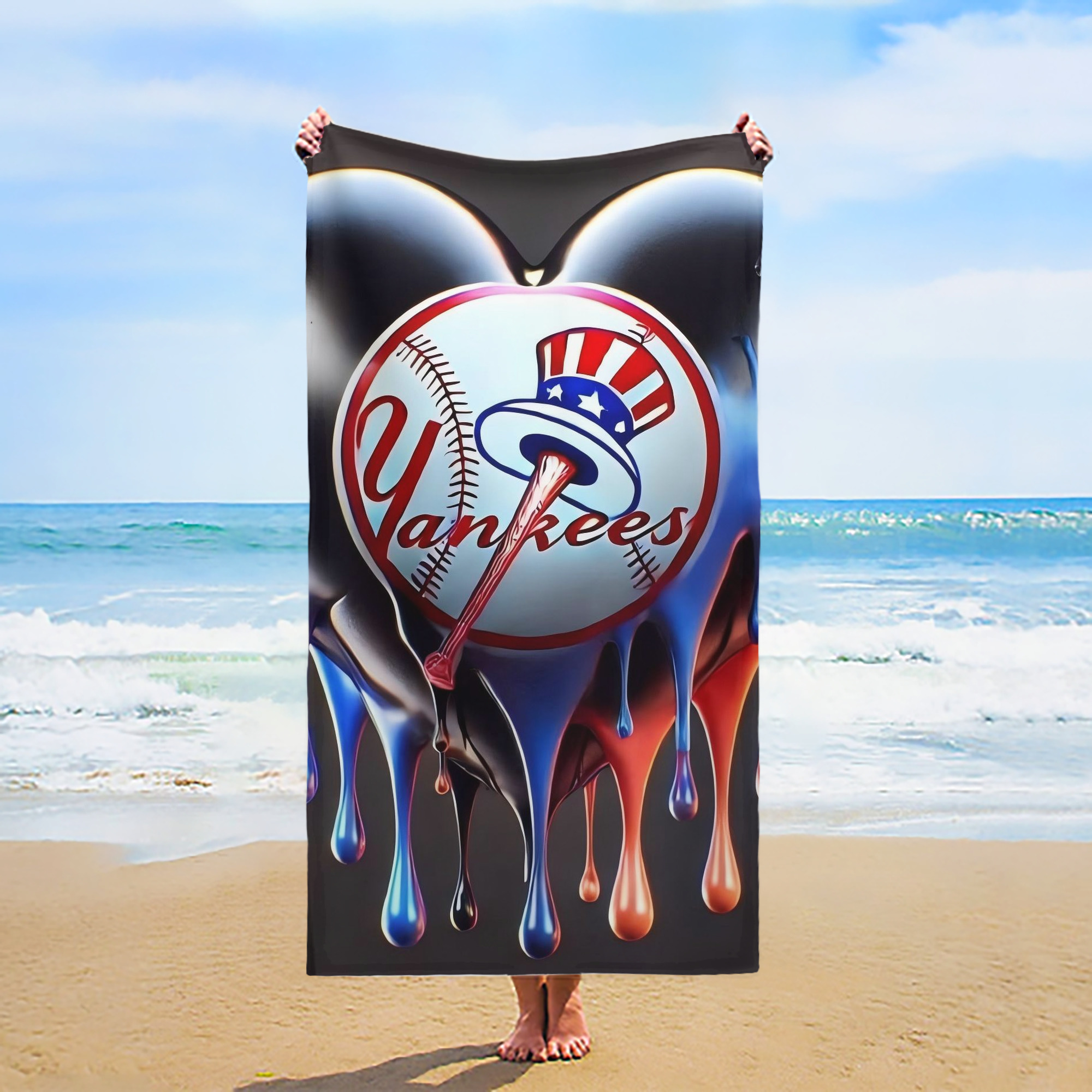 New York Yankees Heart Premium Microfiber Beach Towel – Soft, Large Size, Multi-Purpose For Beach, Picnic & Kids, Lightweight & Portable With Carry Bag, Easy Care