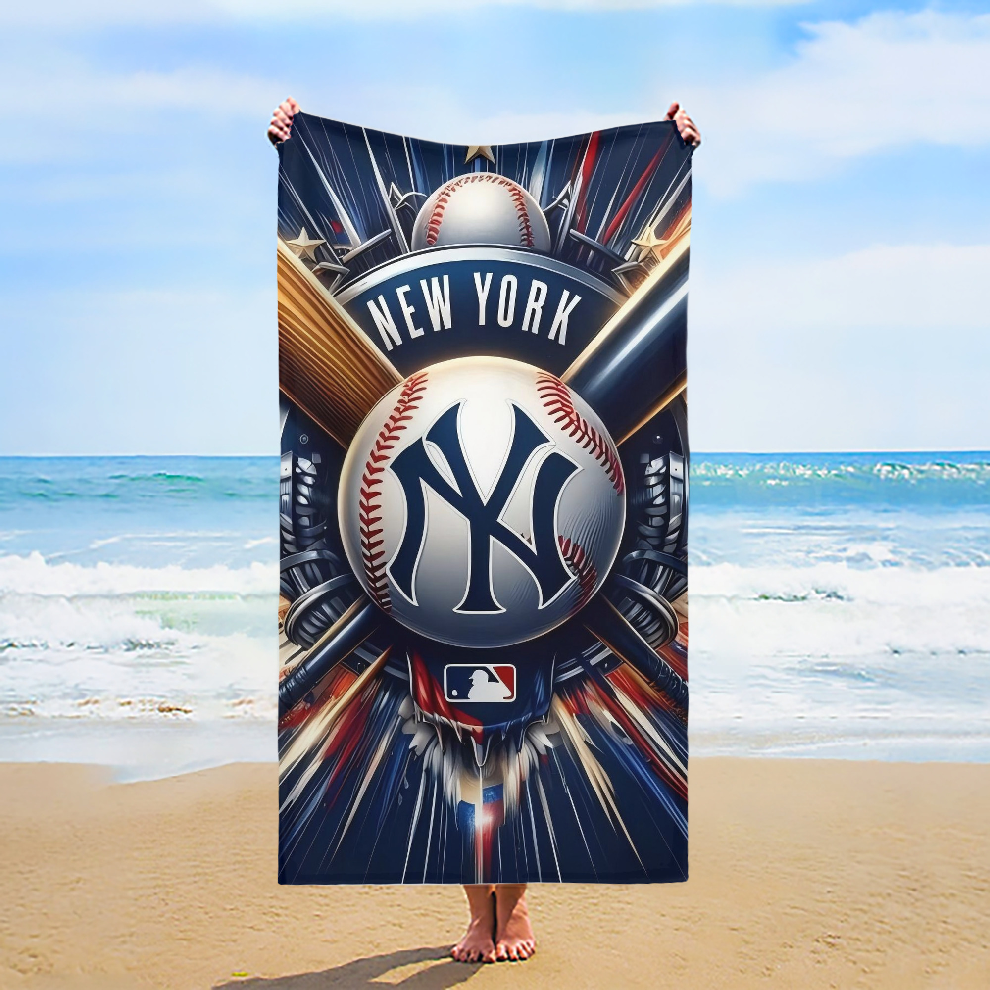 New York Yankees 268 Premium Microfiber Beach Towel – Soft, Large Size, Multi-Purpose For Beach, Picnic & Kids, Lightweight & Portable With Carry Bag, Easy Care