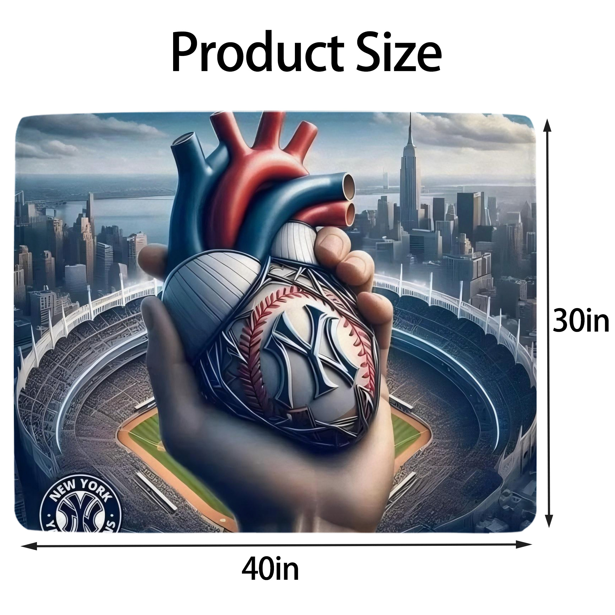 New York Yankees Heart Soft Plush Fleece Blanket 30x40 Inch - 300GSM Flannel, Ultra Soft & Warm, Lightweight & Durable, Perfect For Kids, Adults, Couch, Bed, Camping, Travel, Gift For Family & Friends