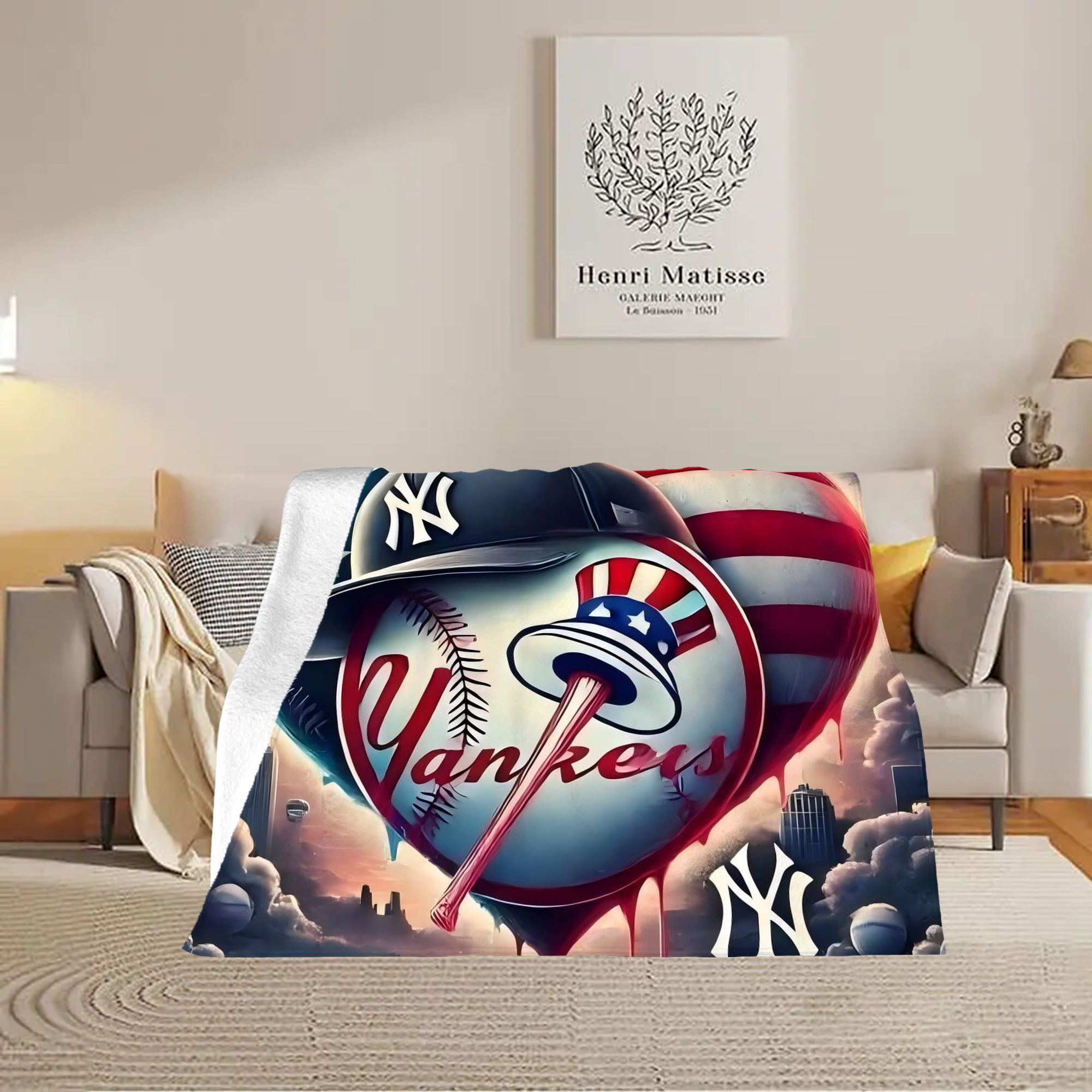 New York Yankees Heart Soft Plush Fleece Blanket 30x40 Inch - 300GSM Flannel, Ultra Soft & Warm, Lightweight & Durable, Perfect For Kids, Adults, Couch, Bed, Camping, Travel, Gift For Family & Friends