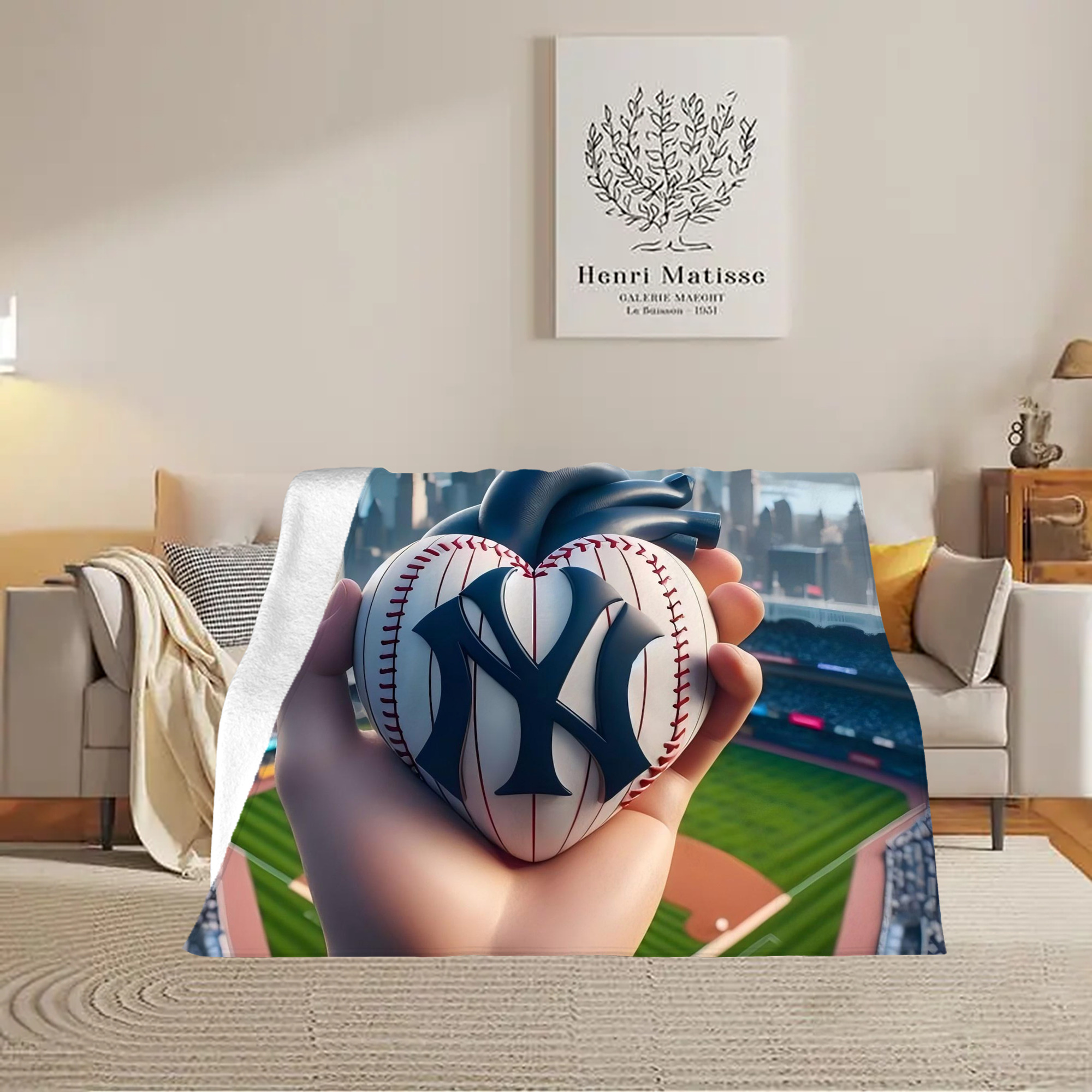 New York Yankees Heart Soft Plush Fleece Blanket 30x40 Inch - 300GSM Flannel, Ultra Soft & Warm, Lightweight & Durable, Perfect For Kids, Adults, Couch, Bed, Camping, Travel, Gift For Family & Friends