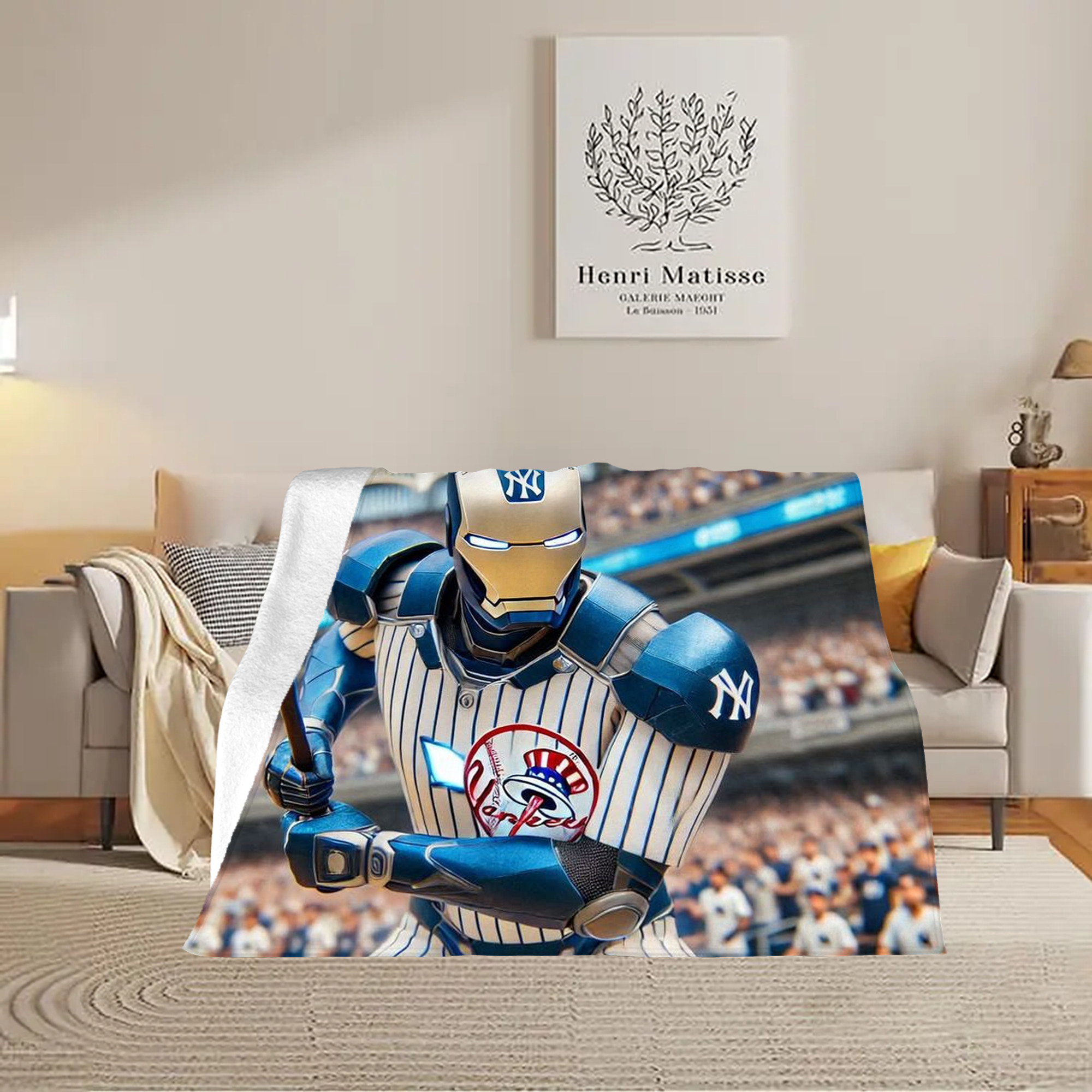 New York Yankees Iron Man Soft Plush Fleece Blanket 30x40 Inch - 300GSM Flannel, Ultra Soft & Warm, Lightweight & Durable, Perfect For Kids, Adults, Couch, Bed, Camping, Travel, Gift For Family & Friends