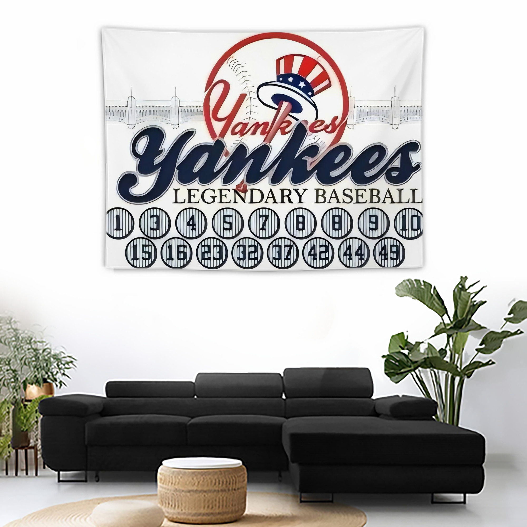 New York Yankees 232 Wall Tapestry For Bedroom Aesthetic – Boho Style Polyester Fabric Wall Hanging With Hooks – 60 X 90 Inch Large Size, Lightweight, Durable, Easy To Hang