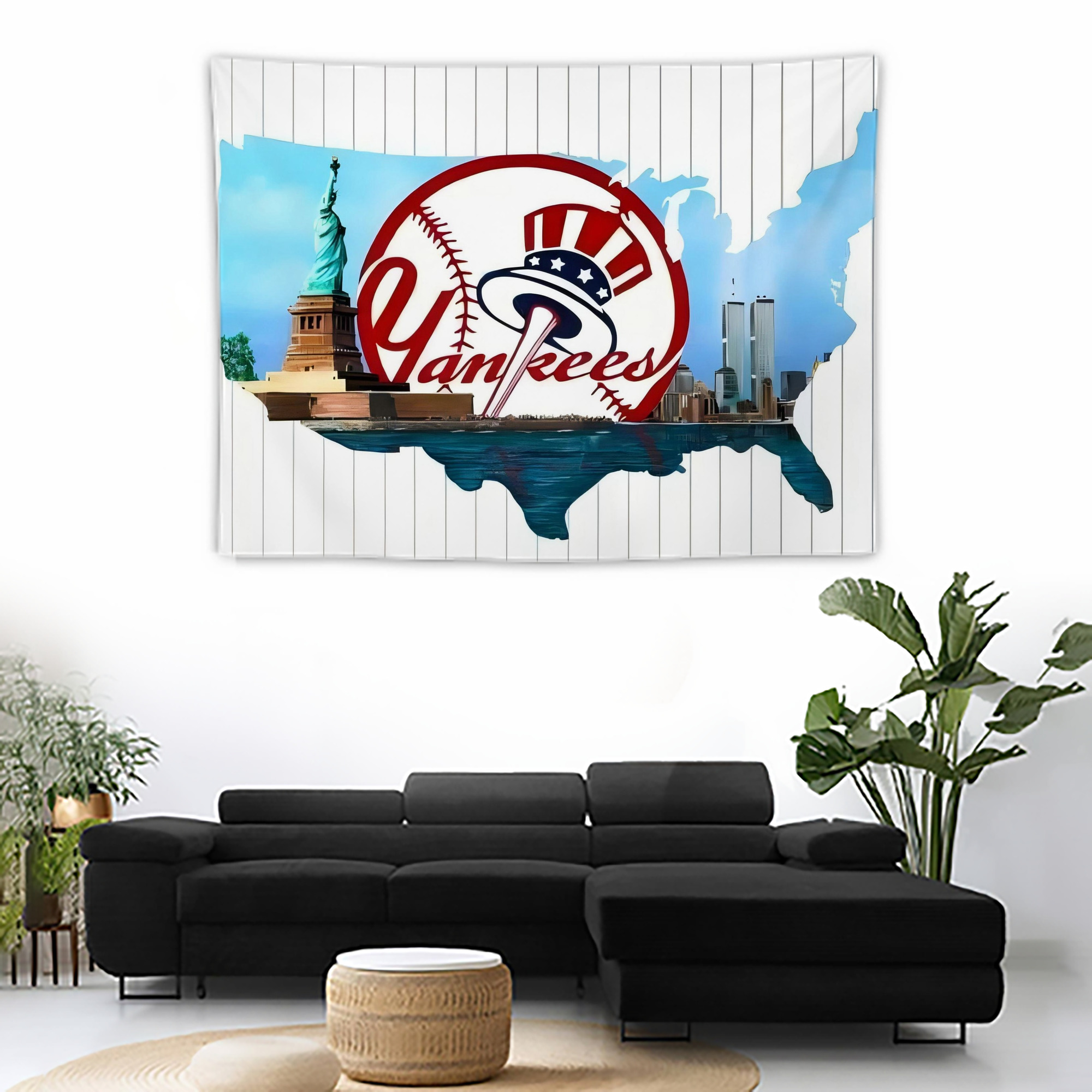 New York Yankees 352 Wall Tapestry For Bedroom Aesthetic – Boho Style Polyester Fabric Wall Hanging With Hooks – 60 X 90 Inch Large Size, Lightweight, Durable, Easy To Hang