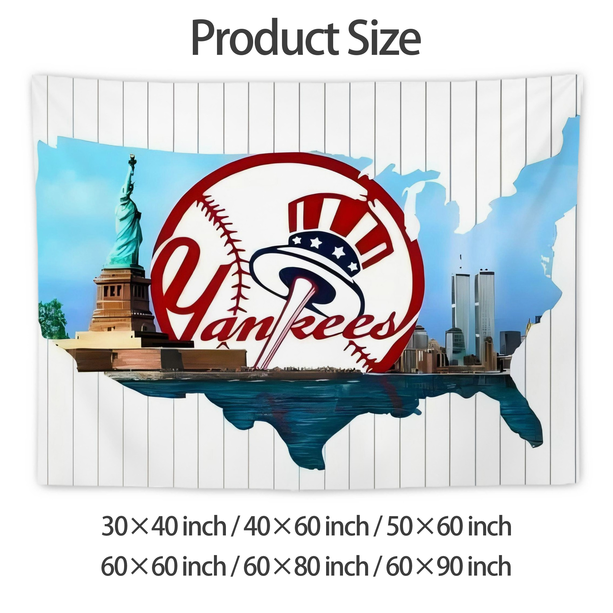 New York Yankees 352 Wall Tapestry For Bedroom Aesthetic – Boho Style Polyester Fabric Wall Hanging With Hooks – 60 X 90 Inch Large Size, Lightweight, Durable, Easy To Hang