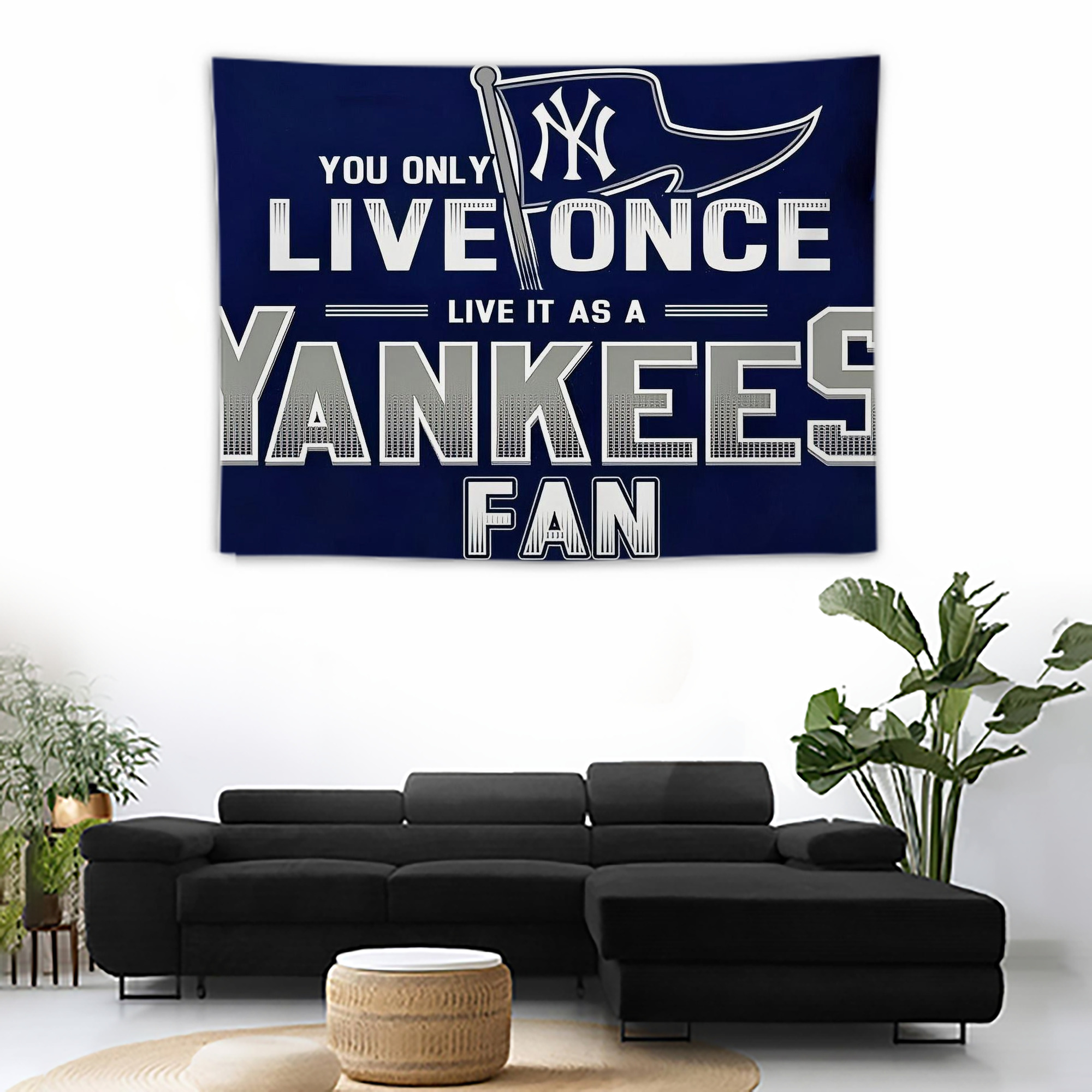 New York Yankees 362 Wall Tapestry For Bedroom Aesthetic – Boho Style Polyester Fabric Wall Hanging With Hooks – 60 X 90 Inch Large Size, Lightweight, Durable, Easy To Hang
